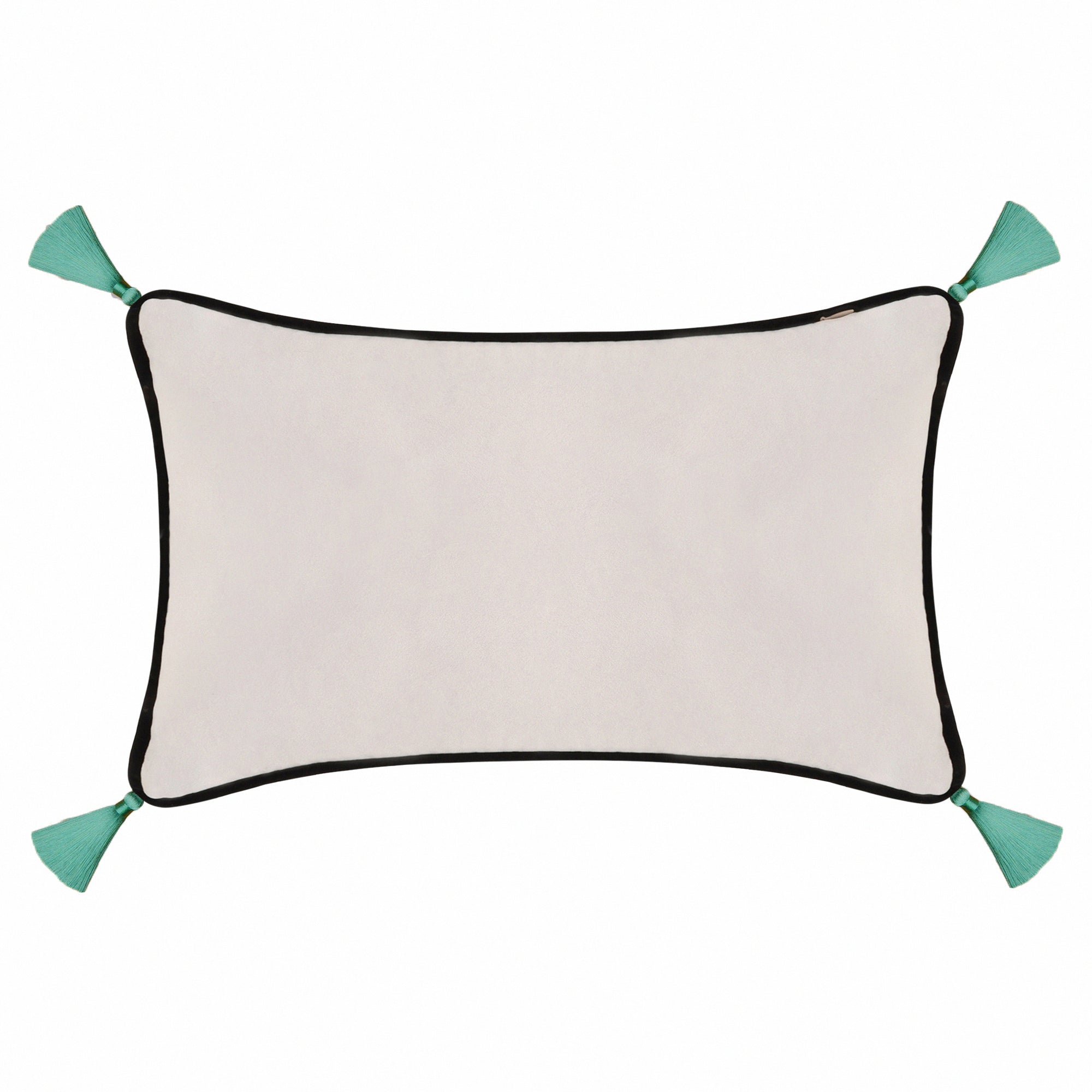 Light Grey Velvet Rectangular Cushion with Tassels