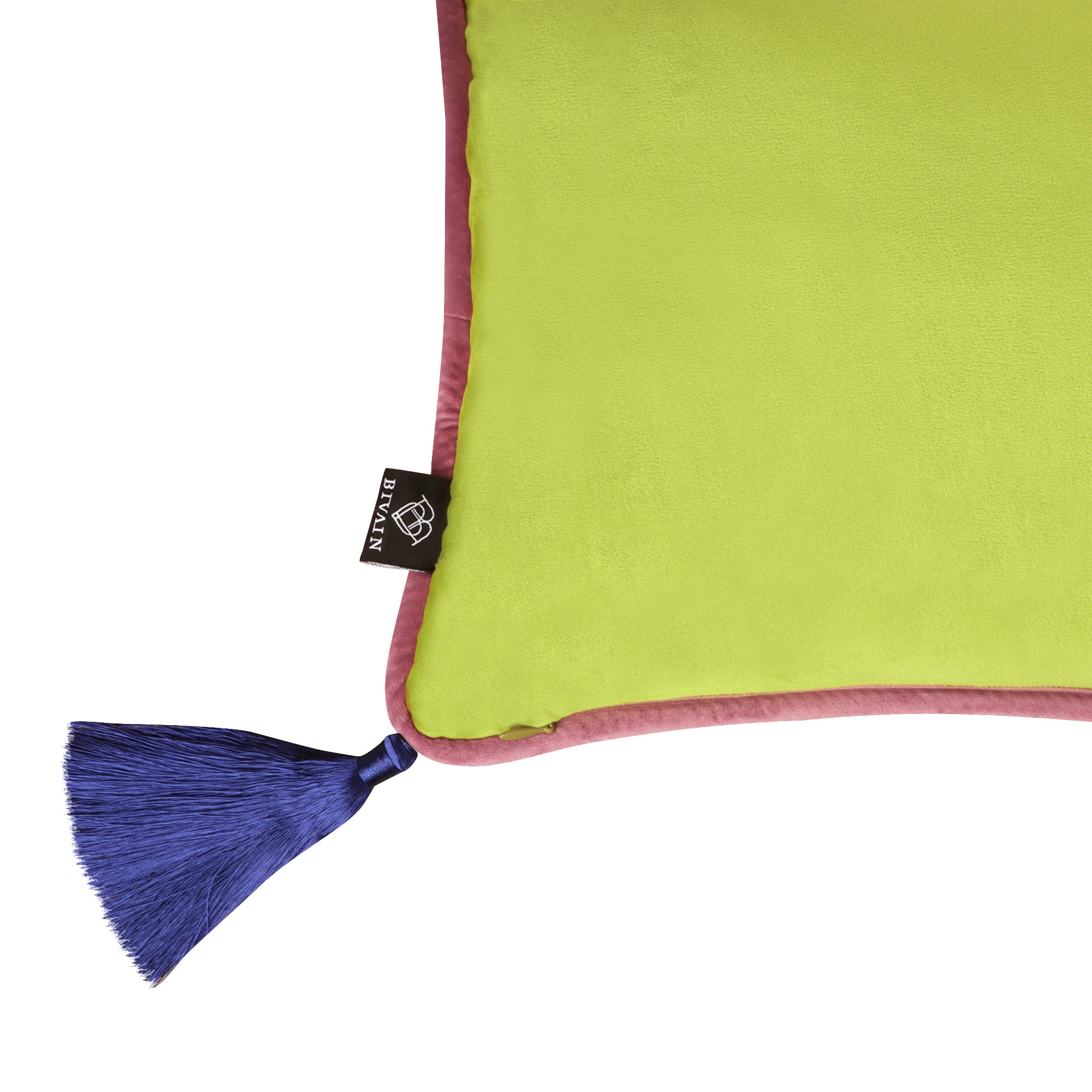 Lime Green Velvet Rectangular Cushion with Tassels