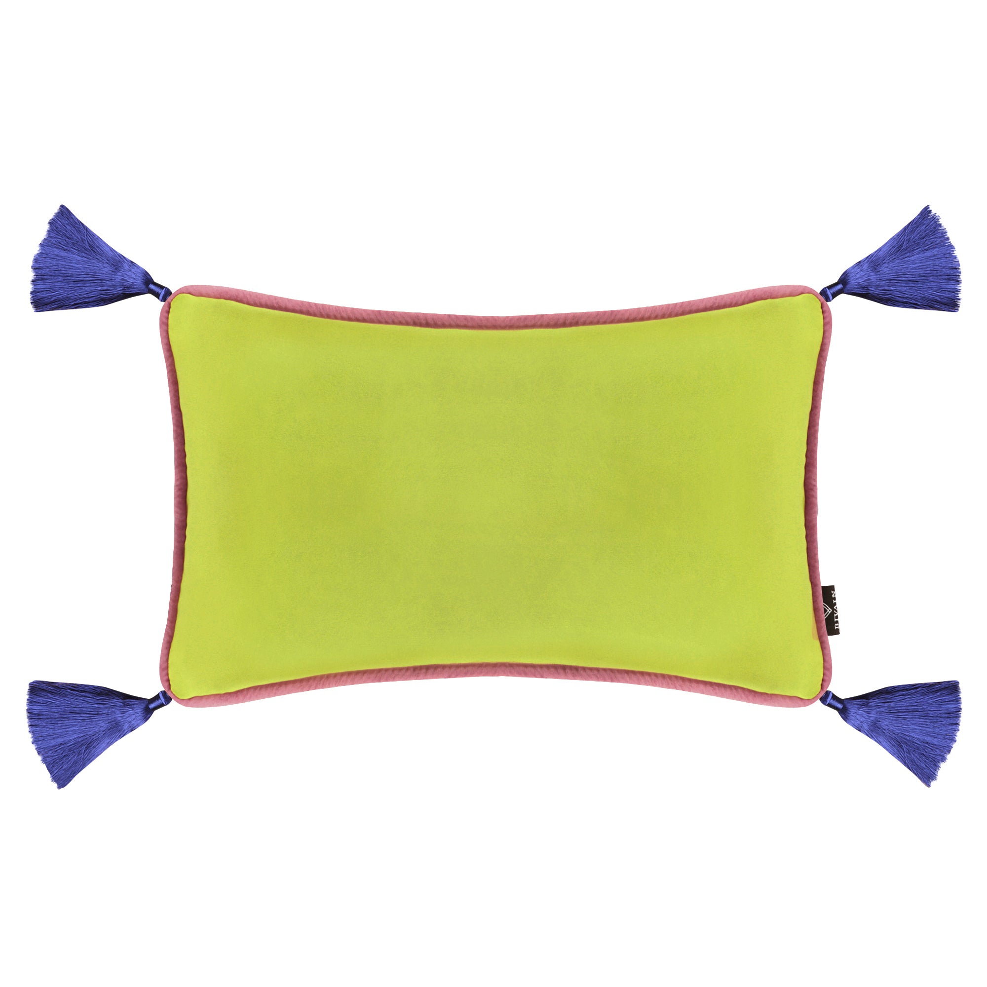 Lime Green Velvet Rectangular Cushion with Tassels