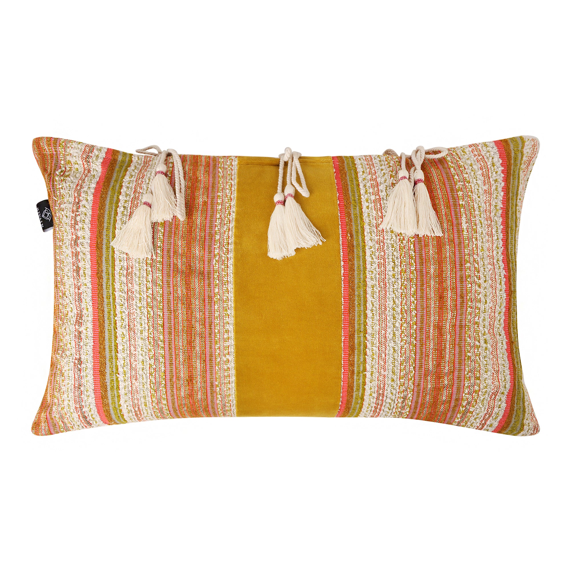 Beldi Mustard Velvet & Cotton Cushion