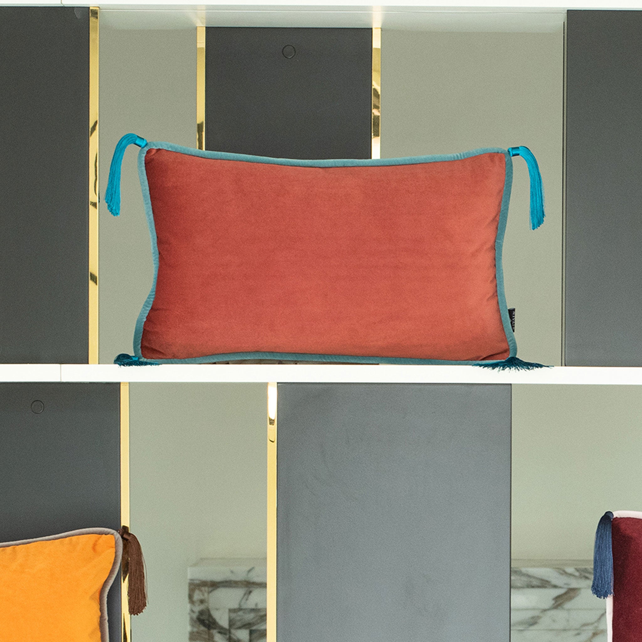 Coral Velvet Rectangular Cushion with Tassels