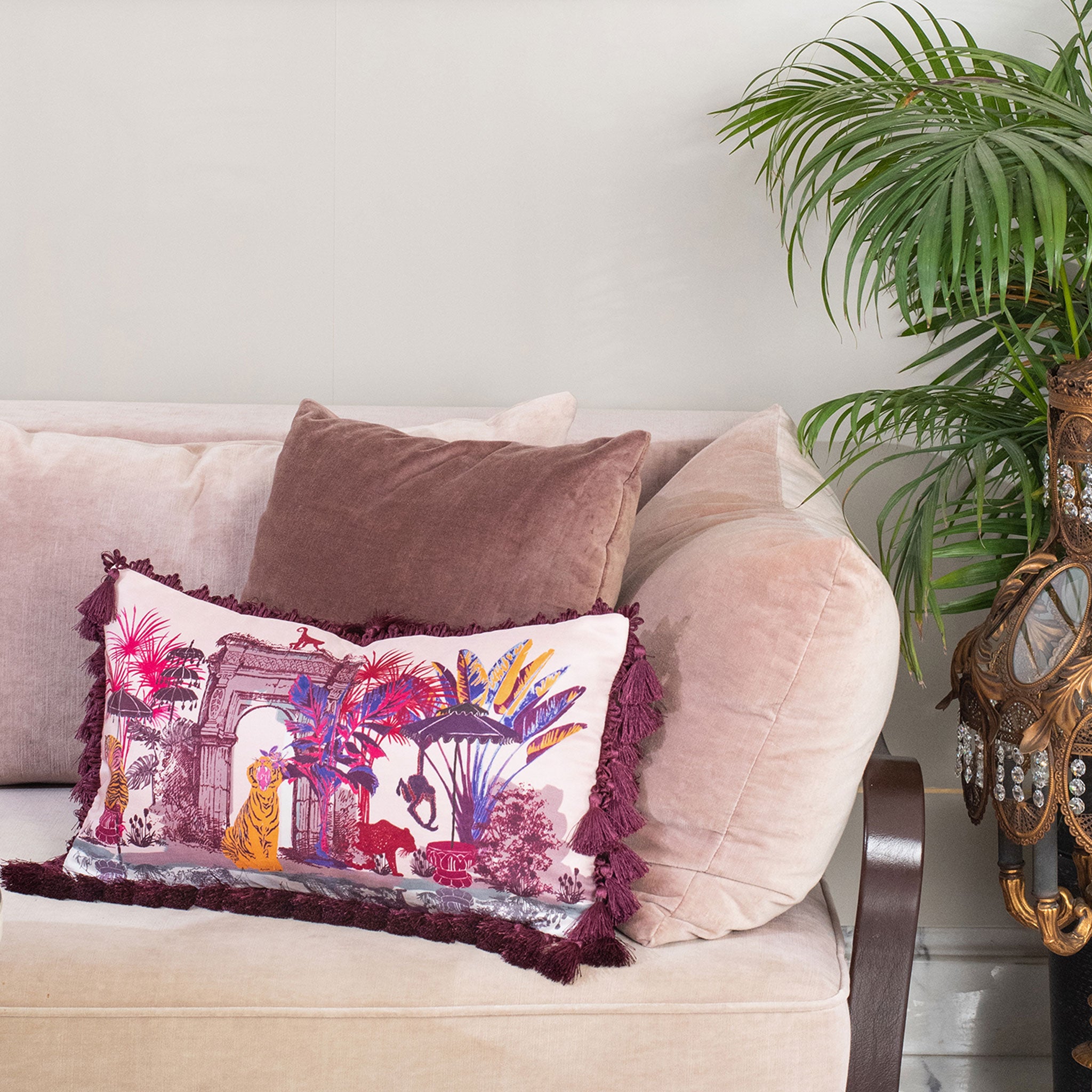 Monkey Temple Silk Cushion