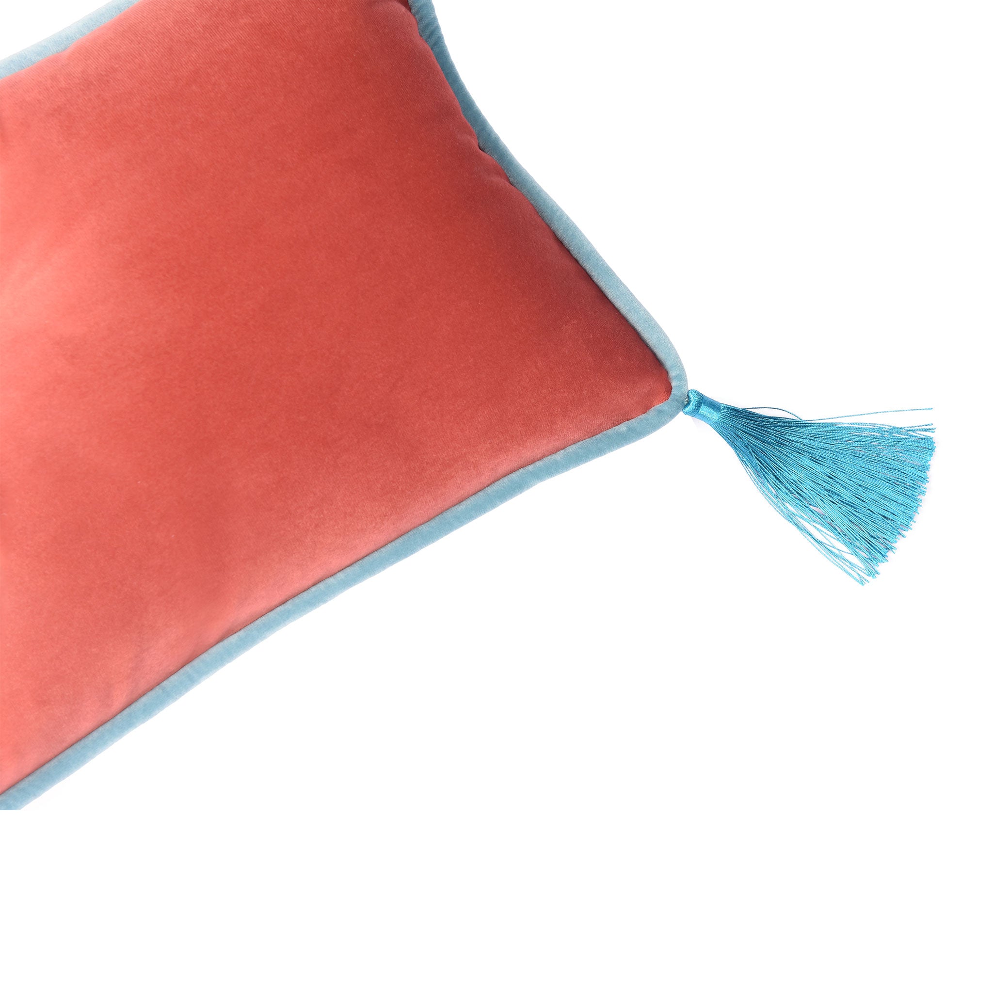Coral Velvet Rectangular Cushion with Tassels