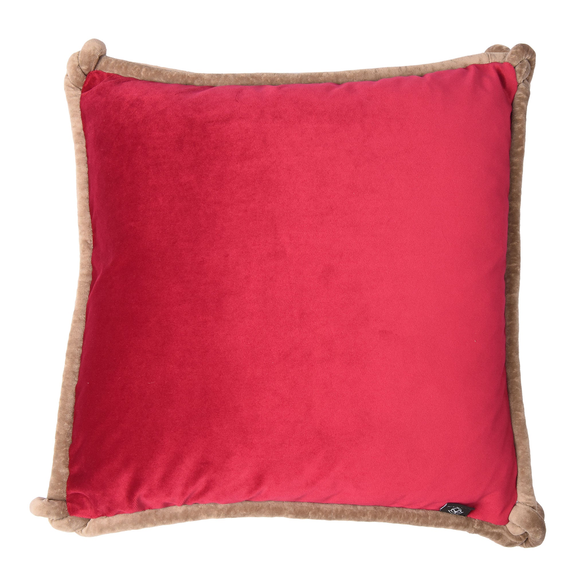 Raspberry & Lilac Velvet Cushion with Taupe Piping