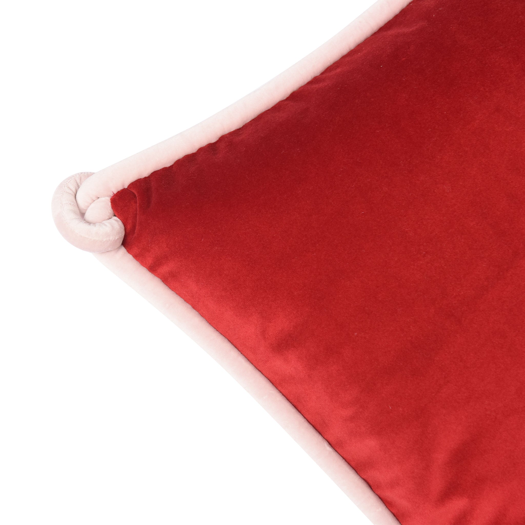 Red & Rose Velvet Cushion with Pale Pink Piping