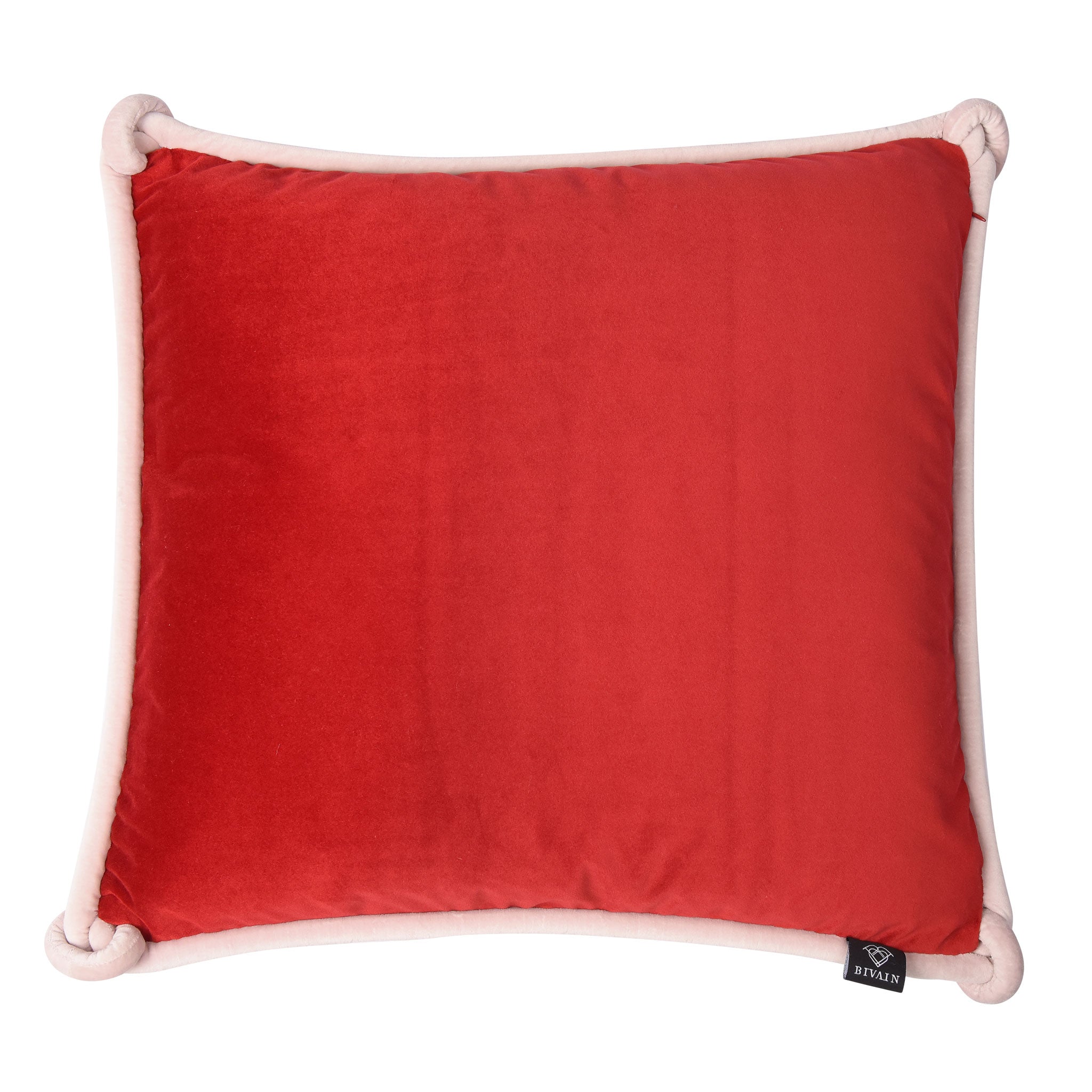 Red & Rose Velvet Cushion with Pale Pink Piping