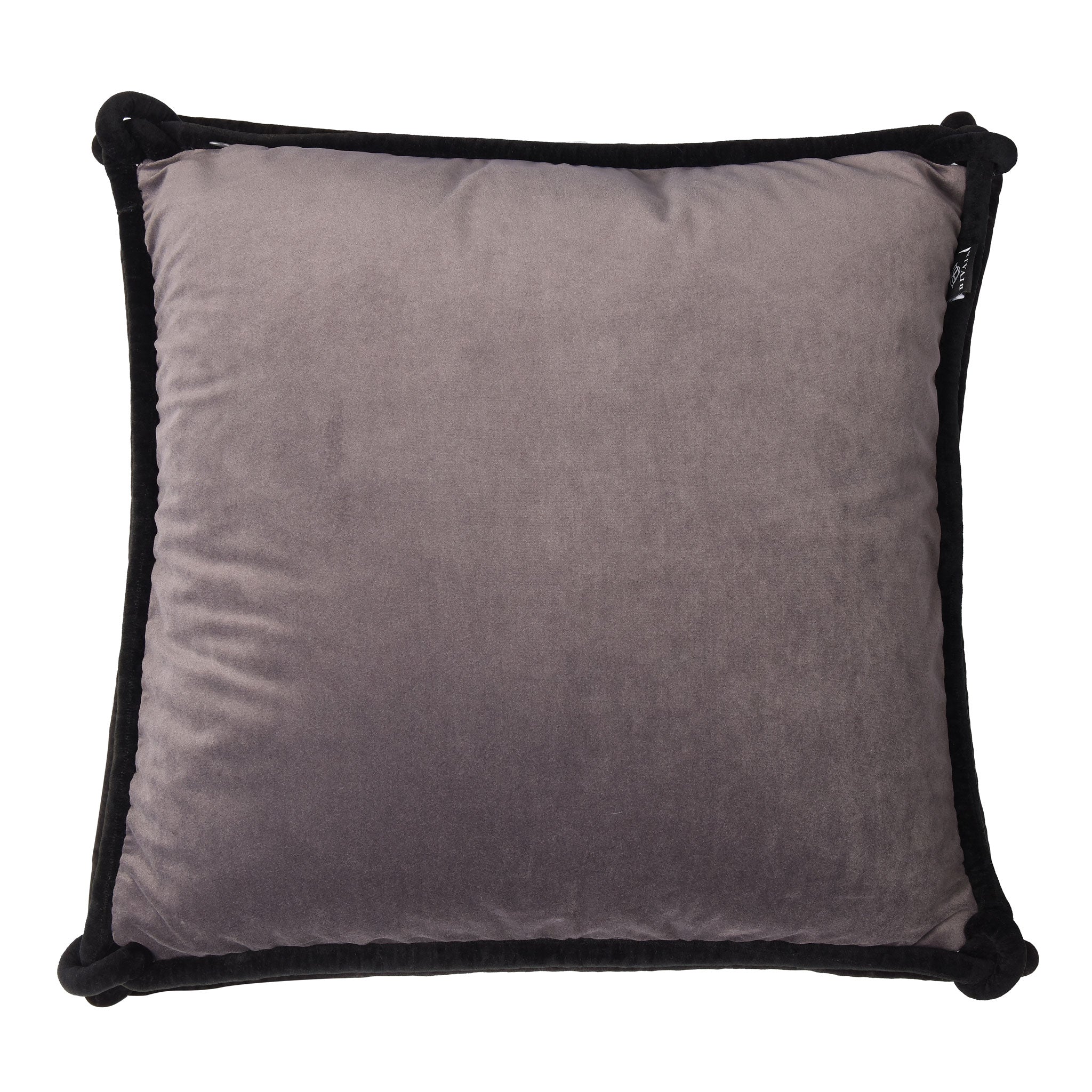 Plum & Grey Velvet Cushion with Black Piping
