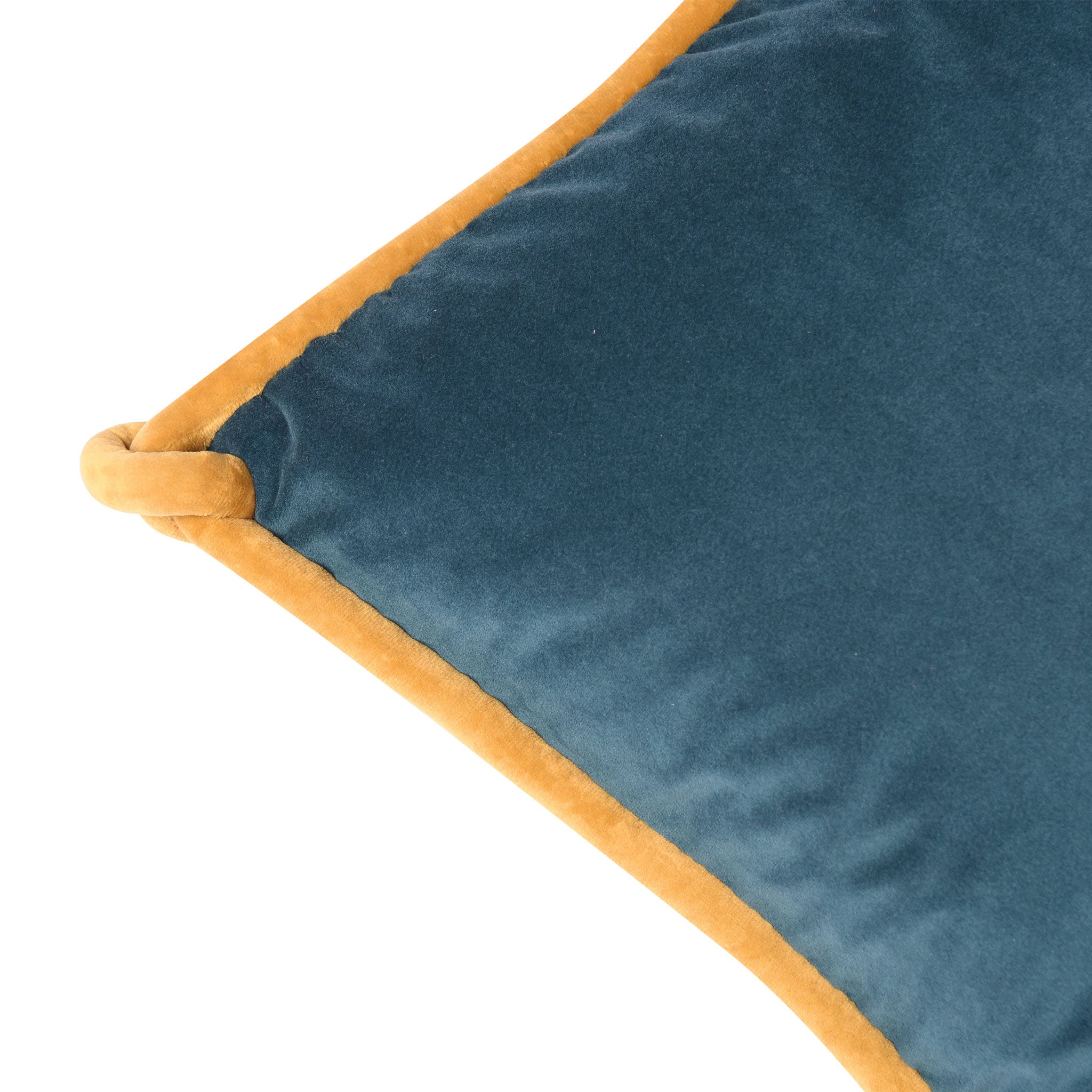 Teal & Ocean Blue Velvet Cushion with Yellow Knotted Piping
