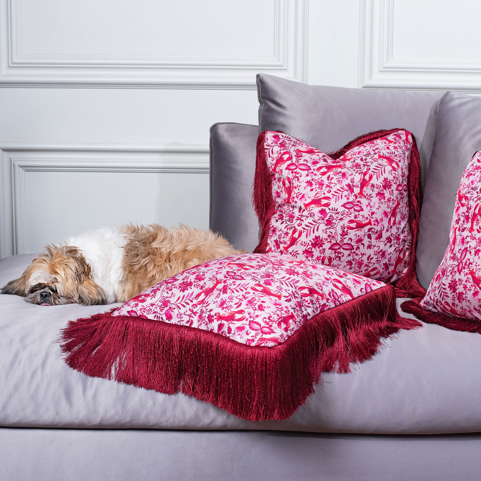 Lobster Chintz Pink Silk Cushion