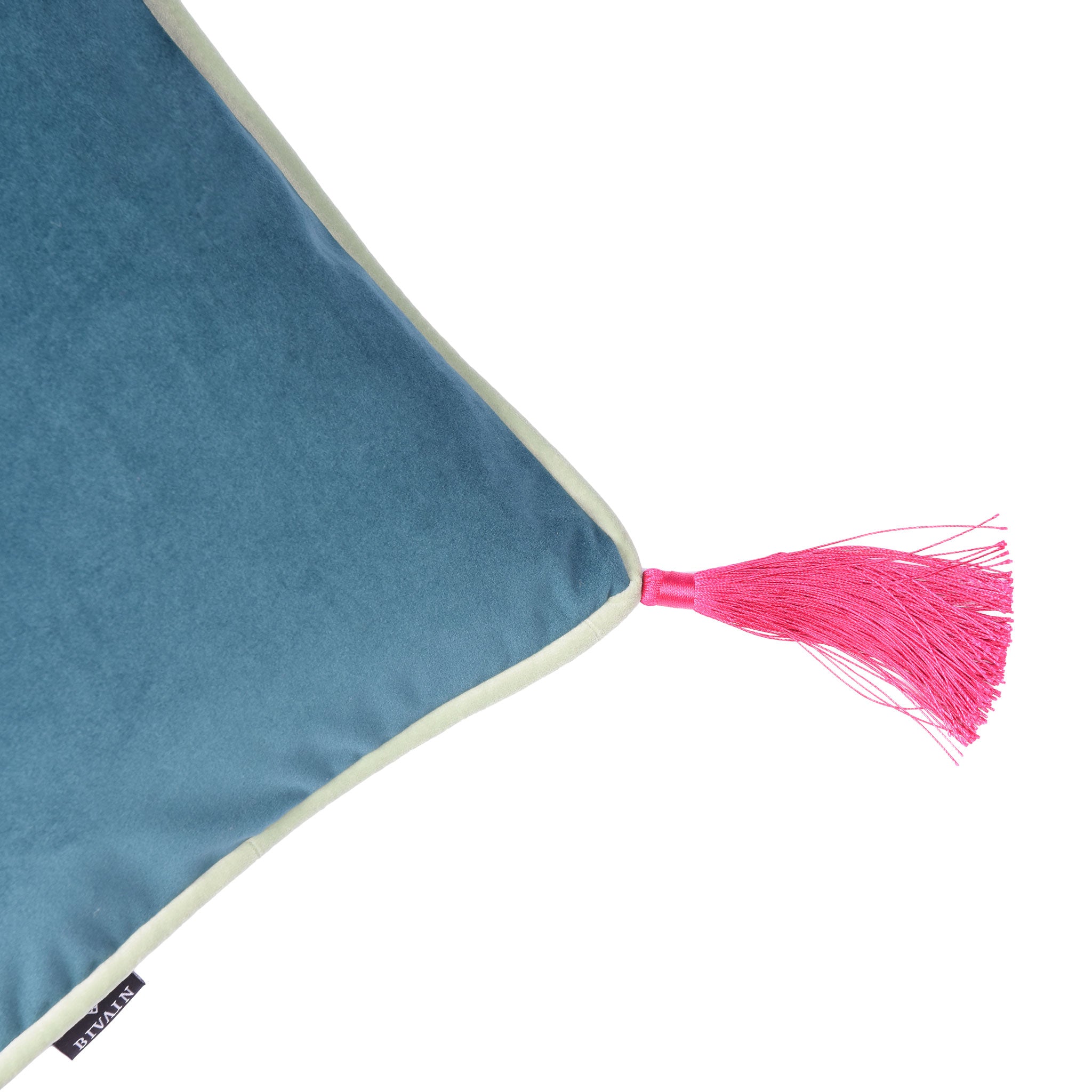 Teal Velvet Rectangular Cushion with Fuschia Tassels