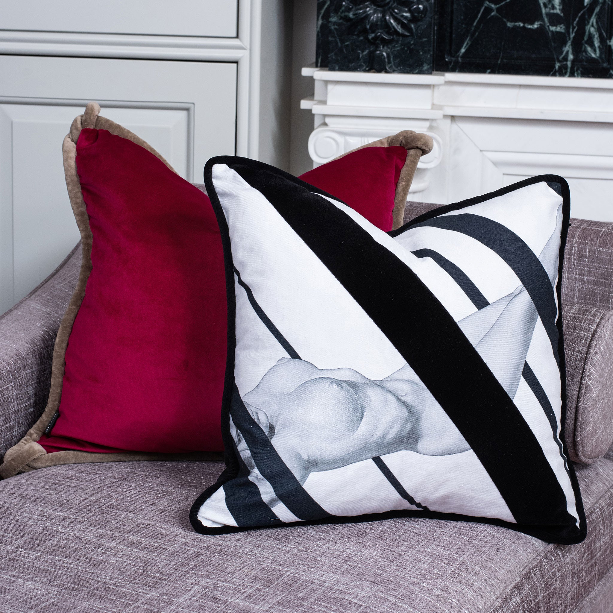 Nude Black Cotton & Velvet Cushion