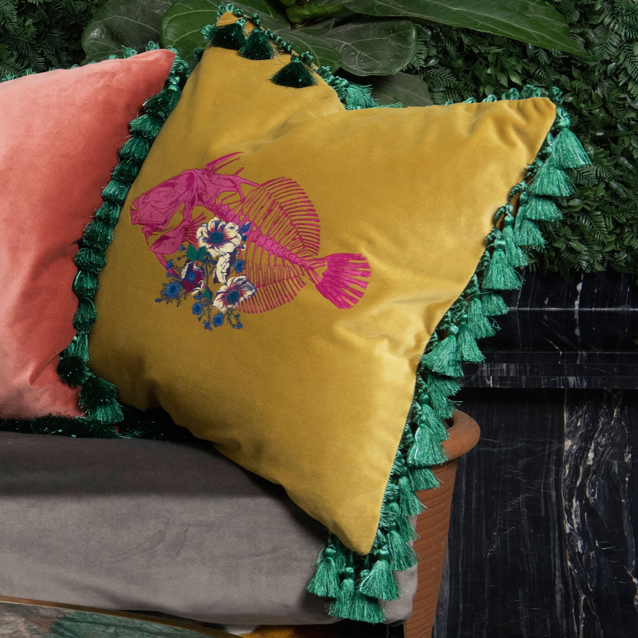 Fish Frida Velvet Cushion