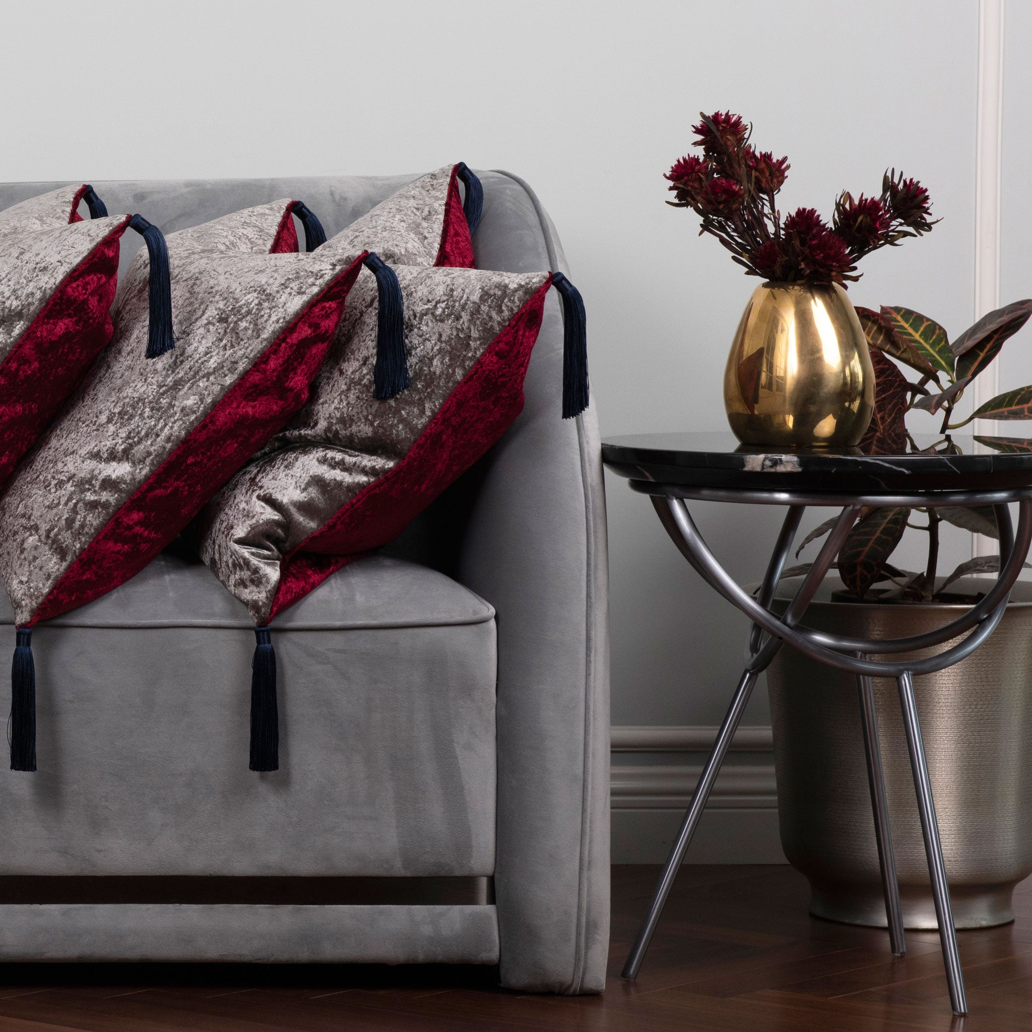 Silver & Red Velvet Cushion