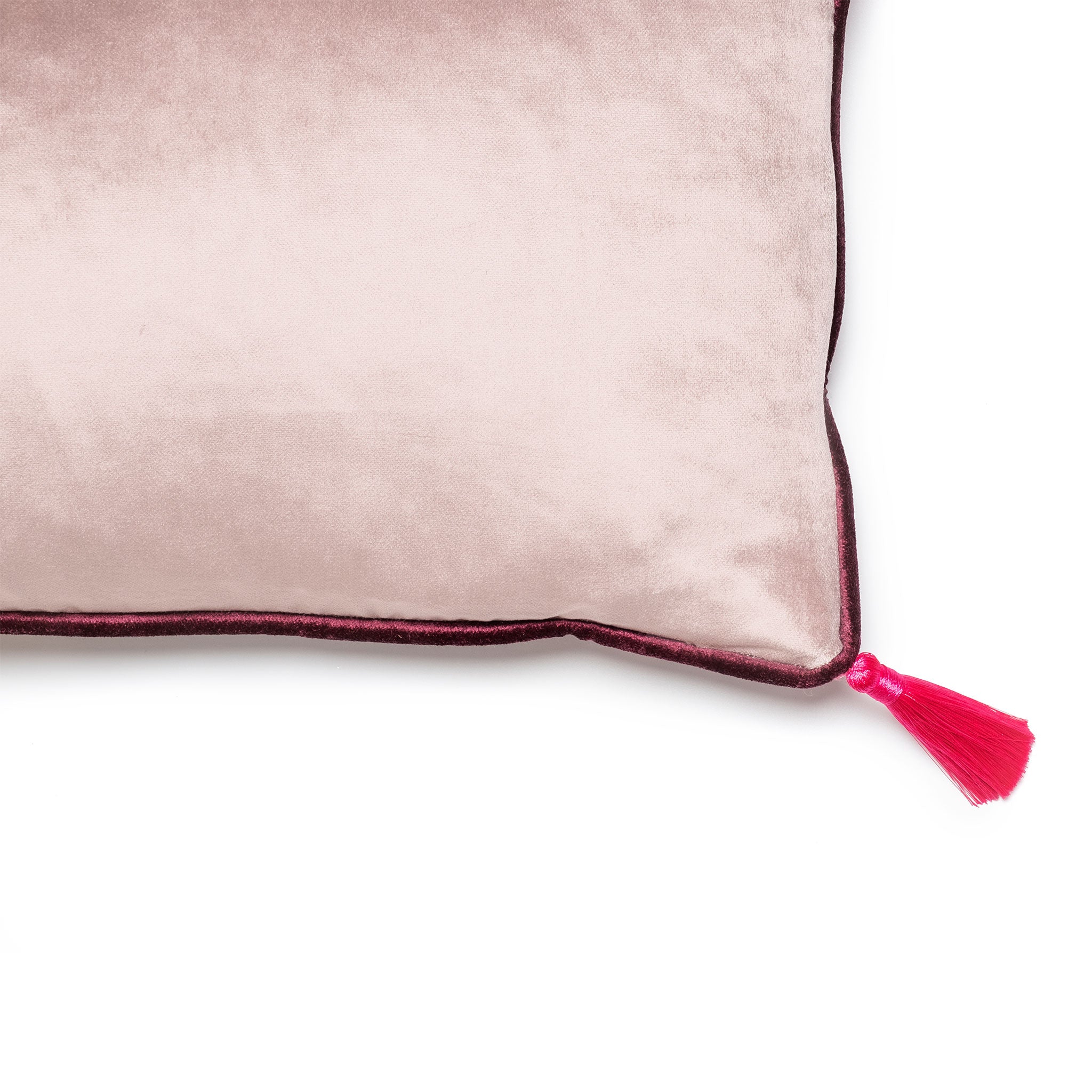 Silver Velvet Rectangular Cushion with Pink Tassels