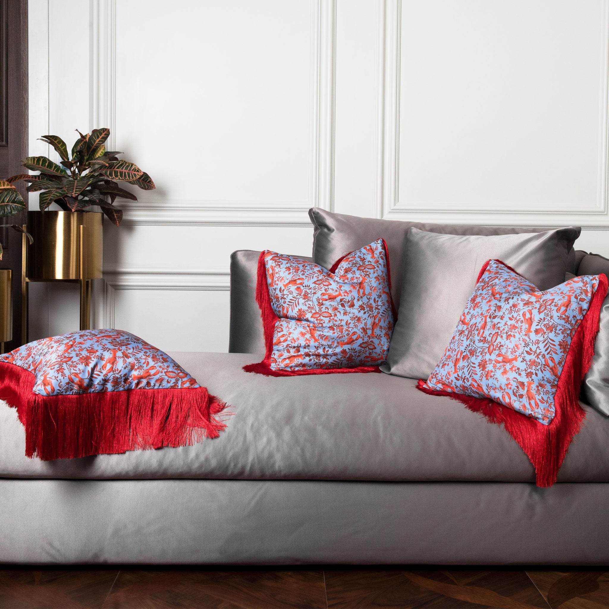 Lobster Chintz Silk Cushion