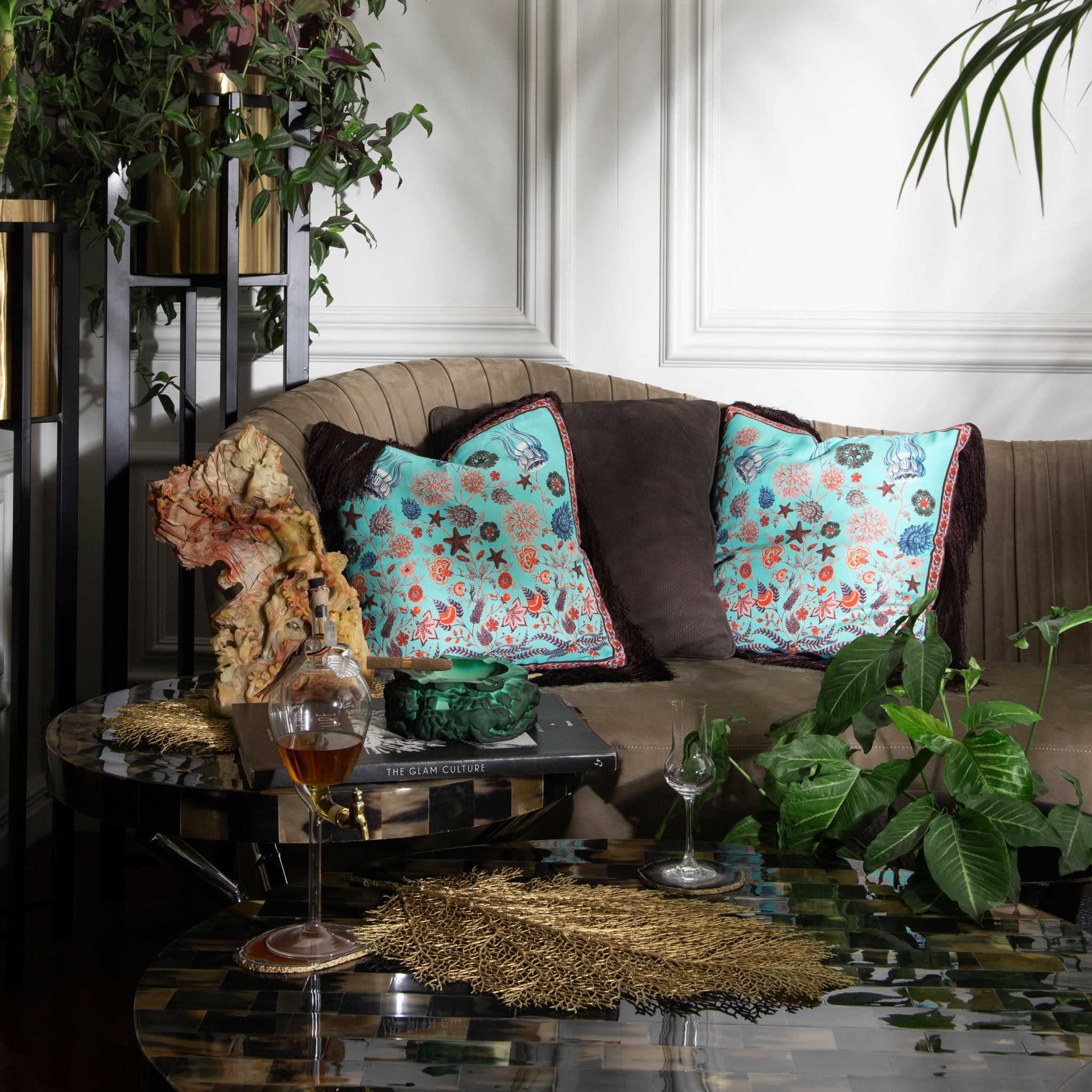 Aqua Chintz Silk Cushion