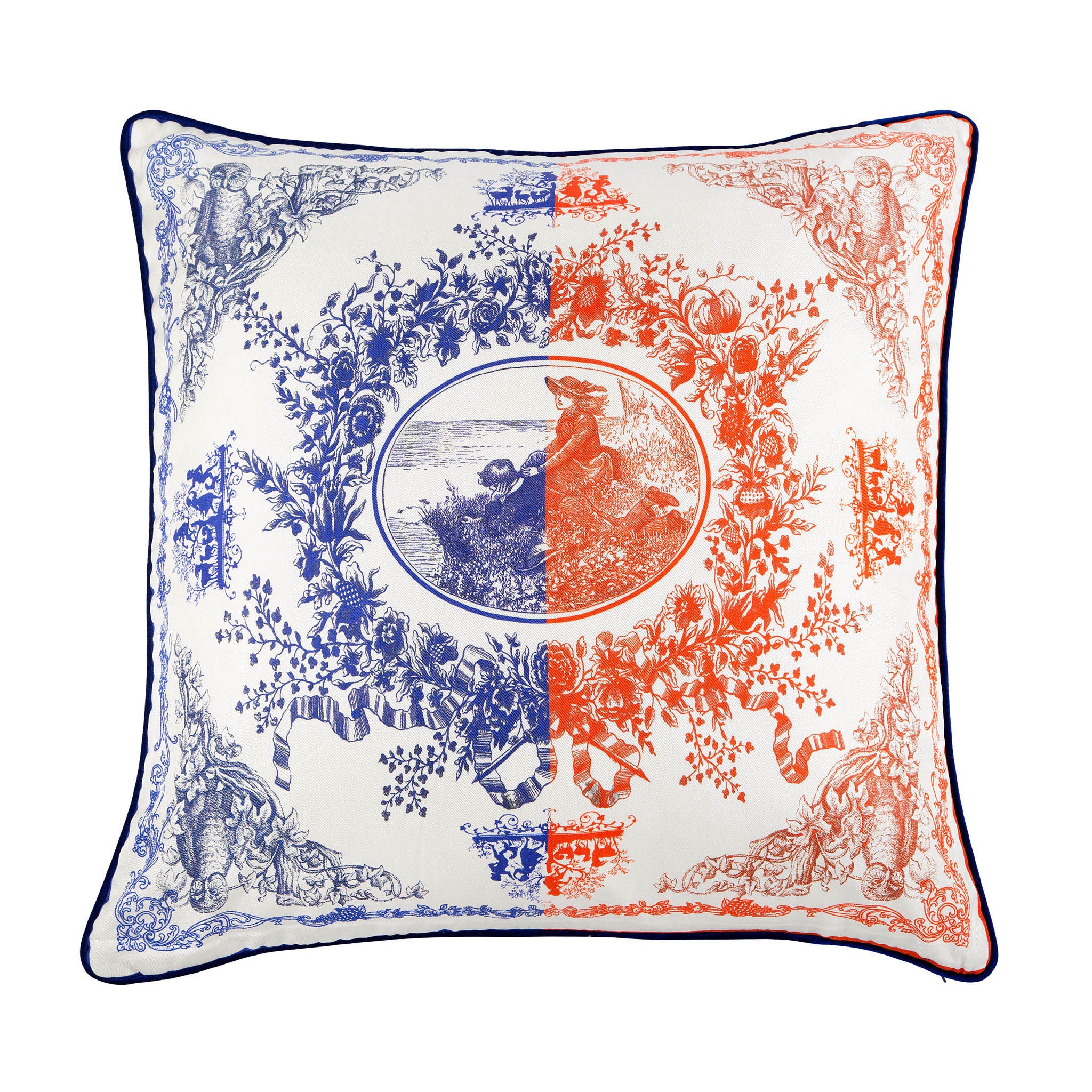 Silk twill & velvet foliage print large floor cushion - Bivain - 1