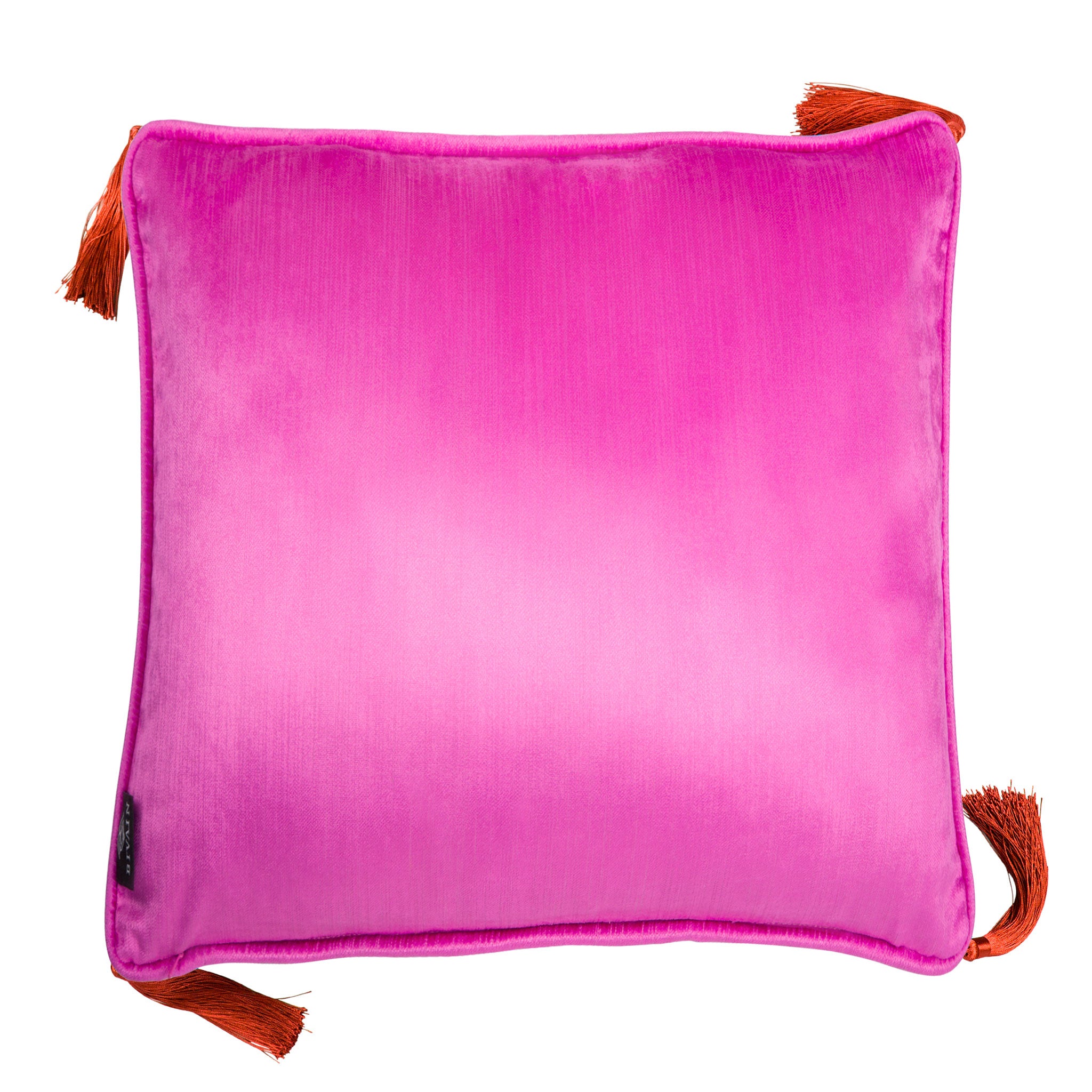 Zellige Ispahan Large Silk Cushion with red tassels