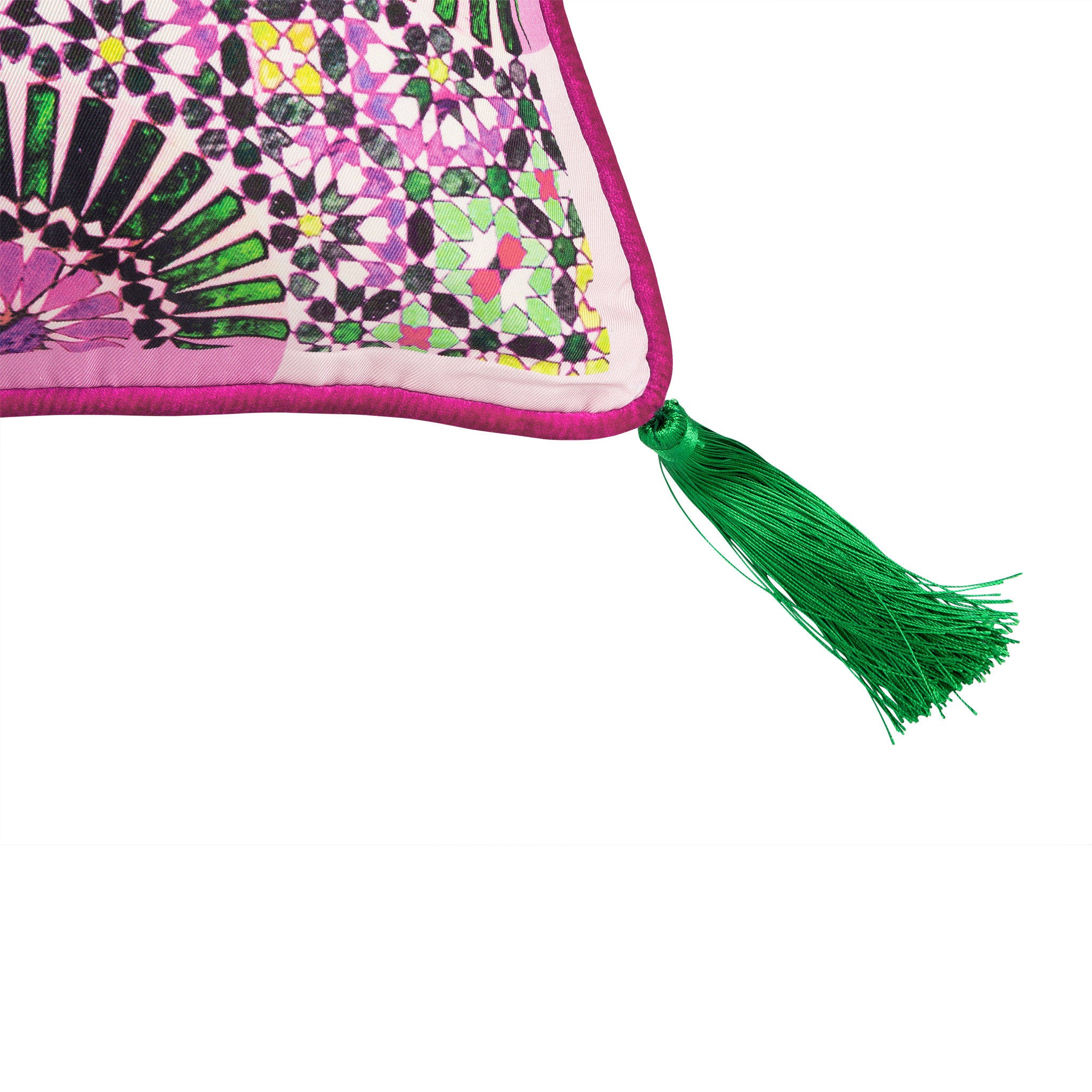 Silk twill and velvet zellige print Moroccan floor cushion - Bivain - 4