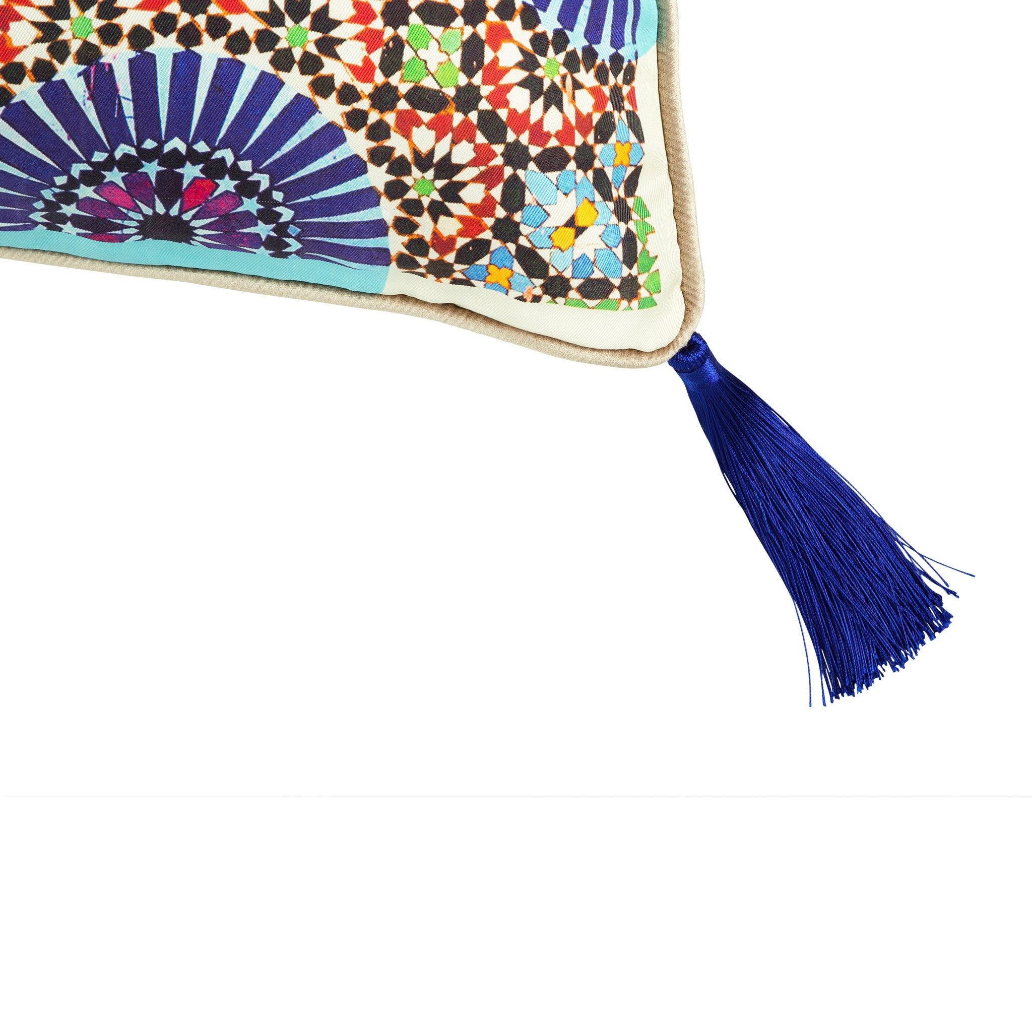 Silk twill and velvet zellige print Moroccan floor cushion - Bivain - 4