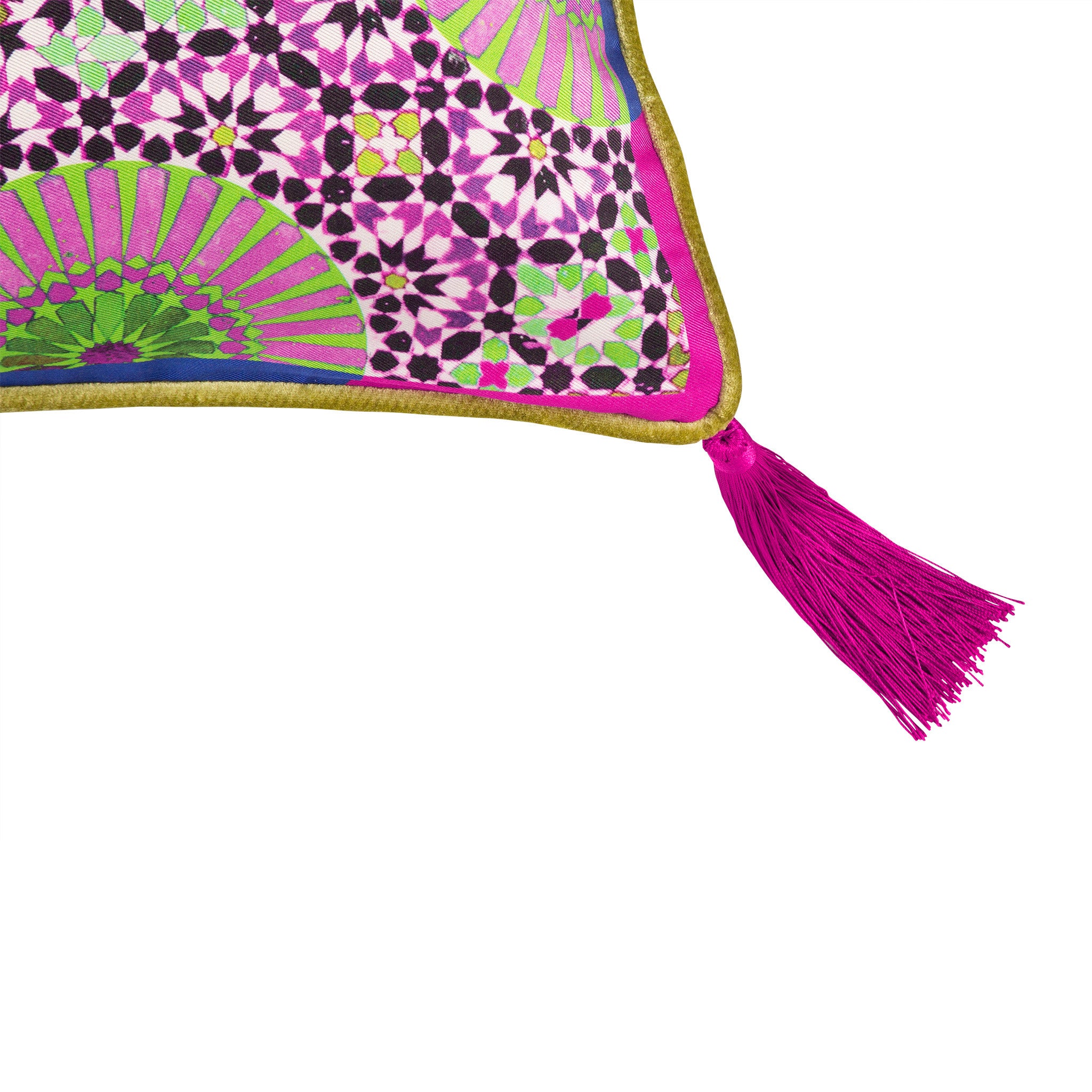 Silk twill and velvet zellige print Moroccan floor cushion - Bivain - 4