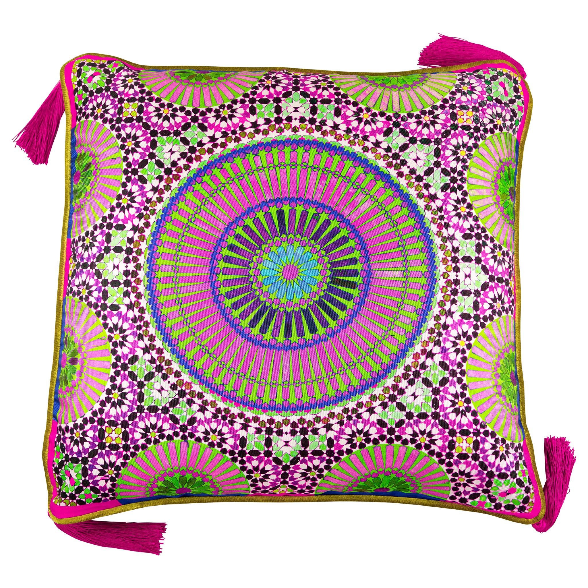 Silk twill and velvet zellige print Moroccan floor cushion - Bivain - 1