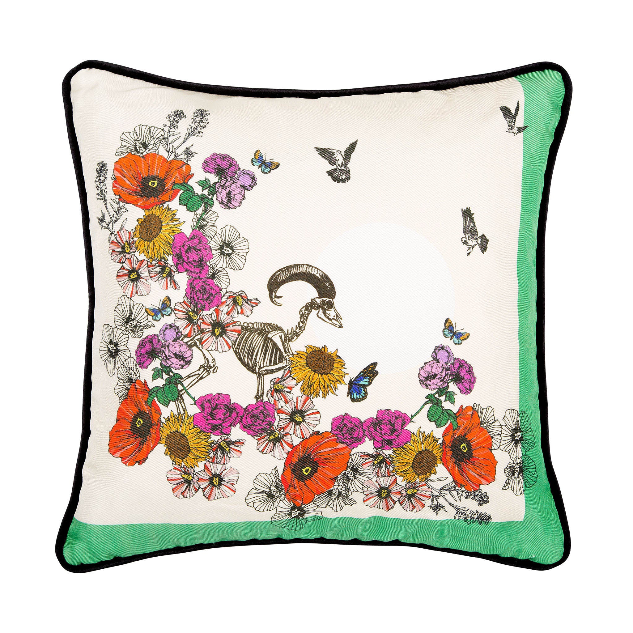 Silk twill and velvet floral print cushion - Bivain - 1