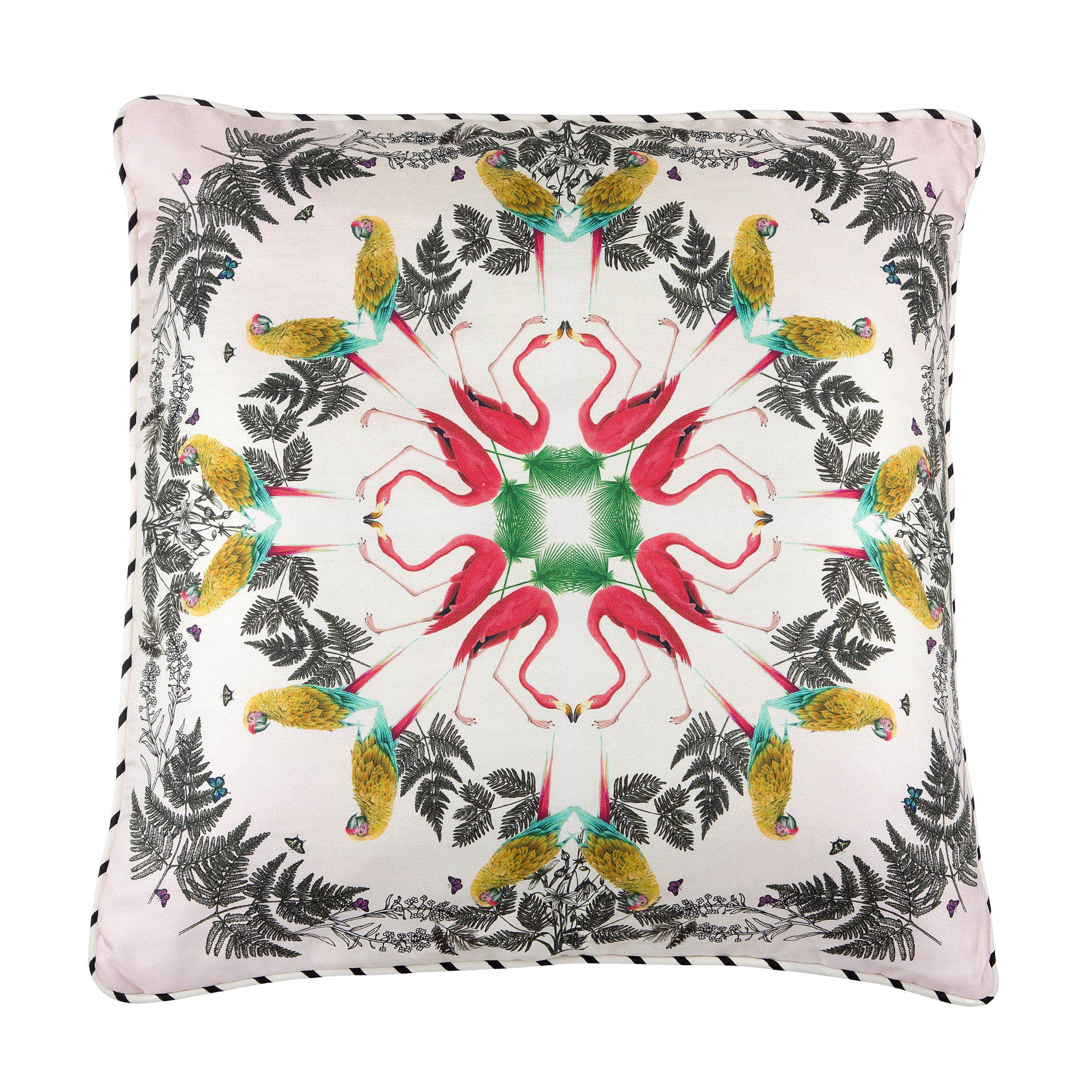 Silk twill and velvet tropical bird print cushion - Bivain - 1