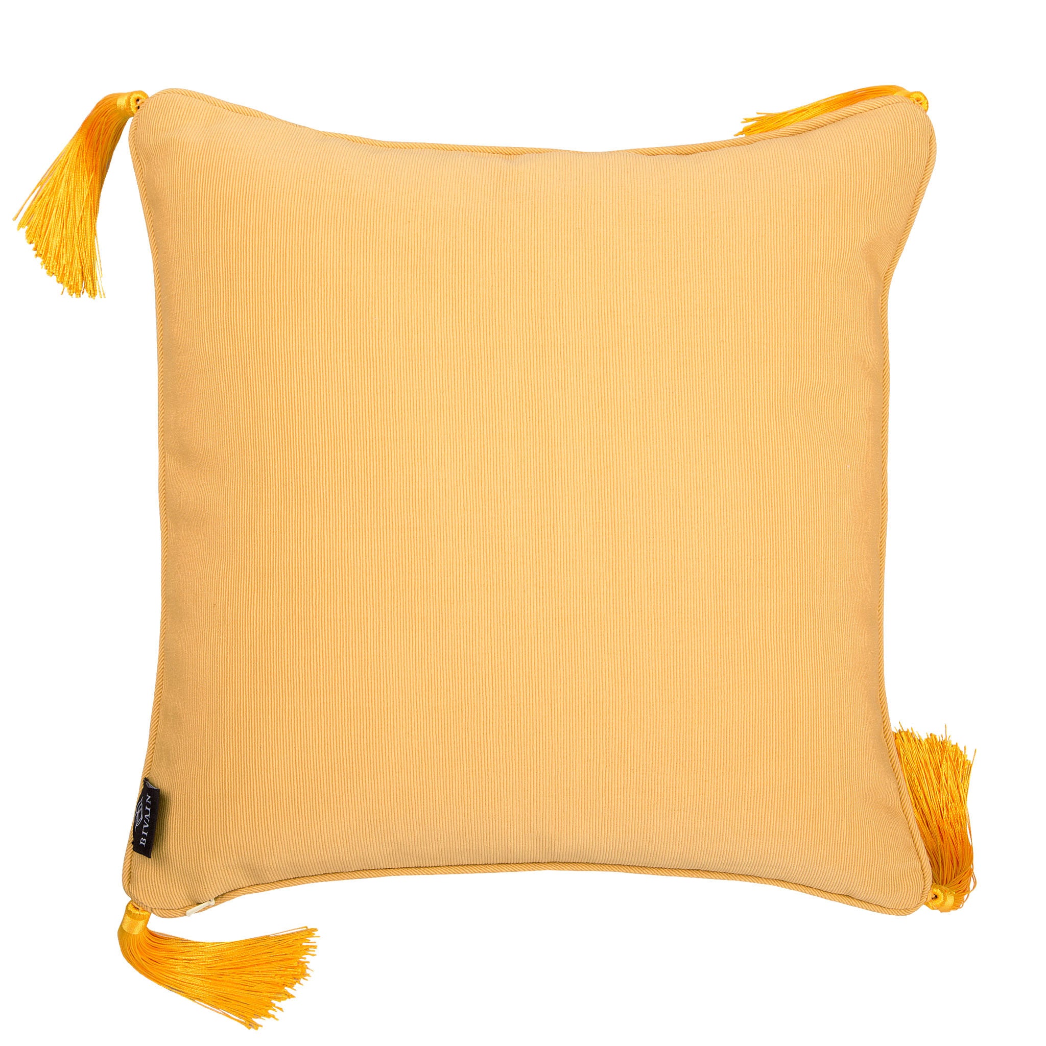 Silk twill and velvet Indian camel print tasselled cushion - Bivain - 3