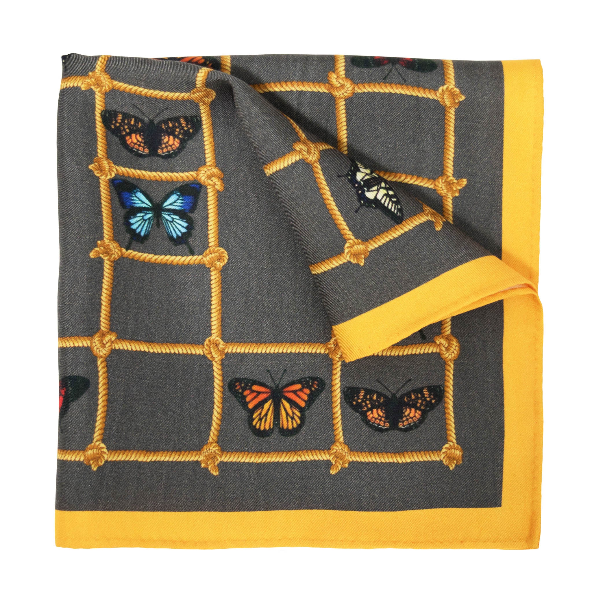 Butterflies & Ladders Silk Pocket Square, , Bivain