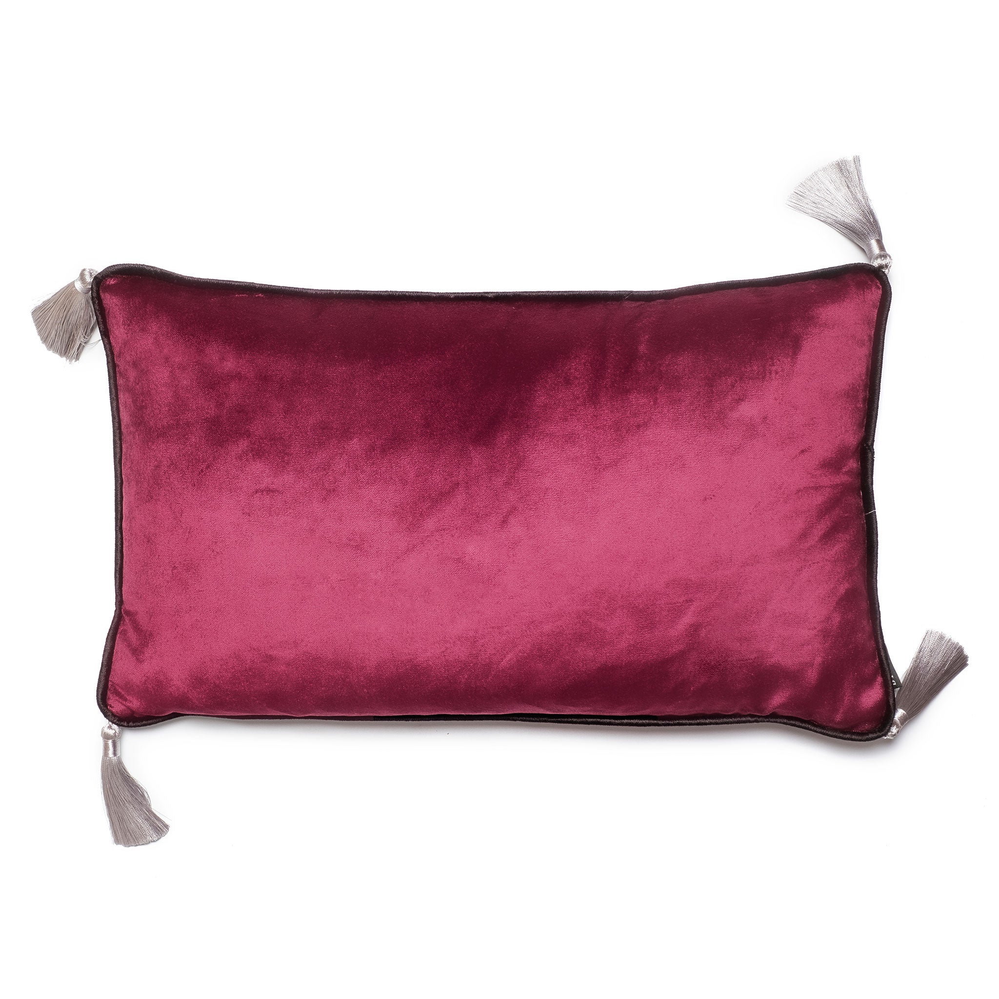 Dark Purple Velvet Rectangular Cushion with Tassels