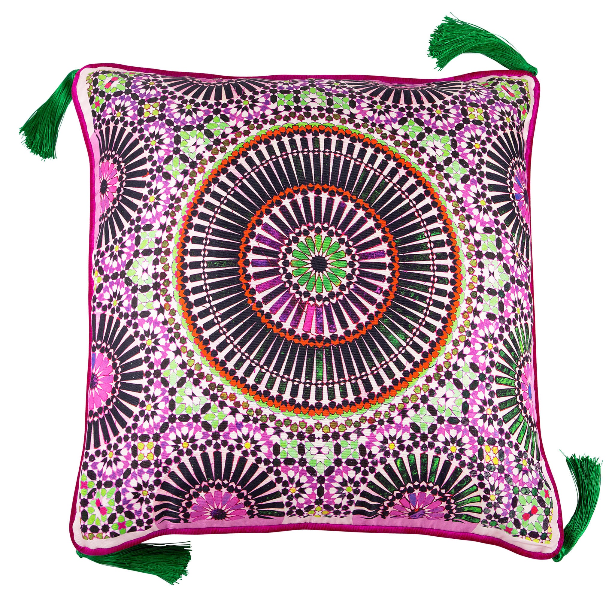 Silk twill and velvet zellige print Moroccan floor cushion - Bivain - 1