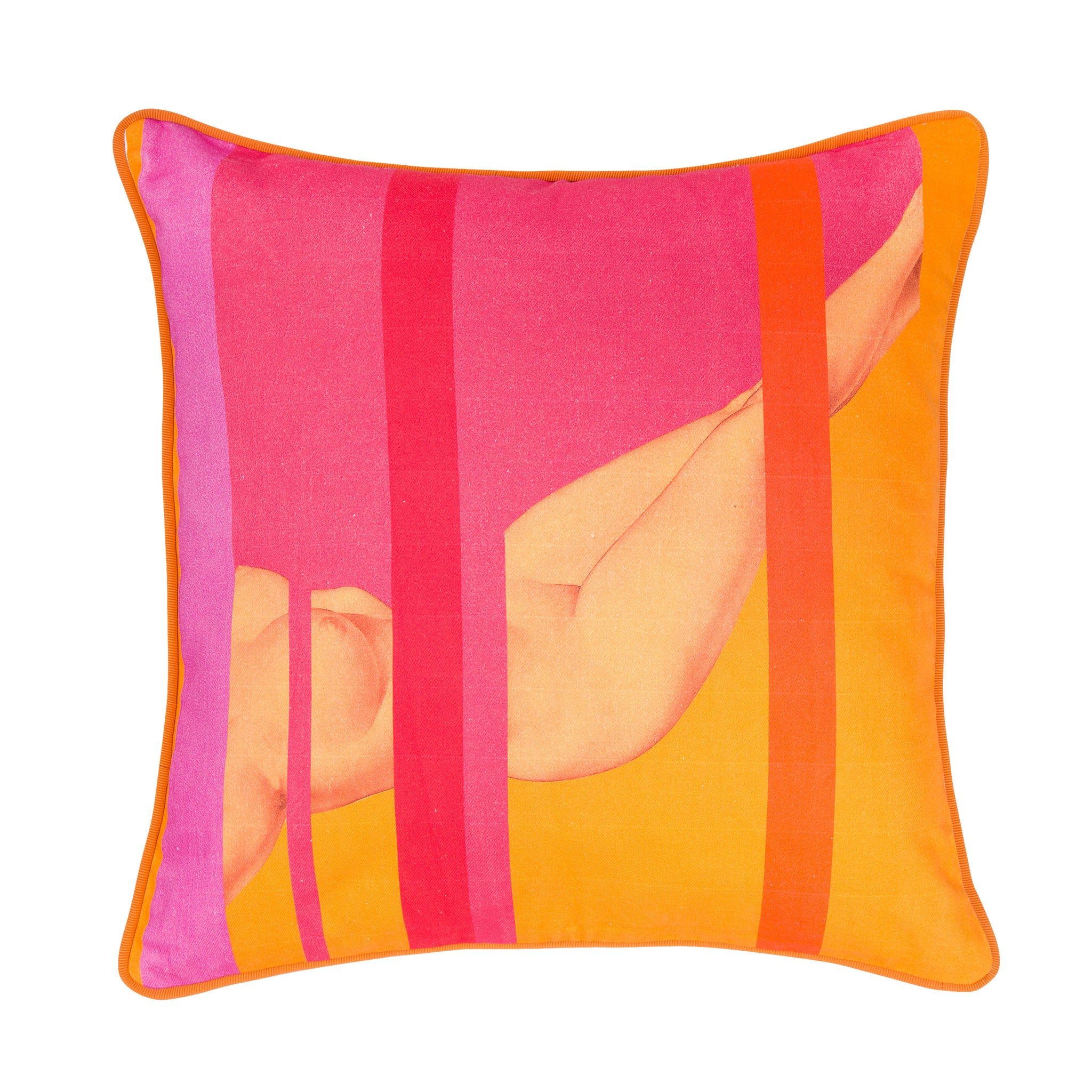 Cotton orange & pink reclining nude print cushion - Bivain - 1
