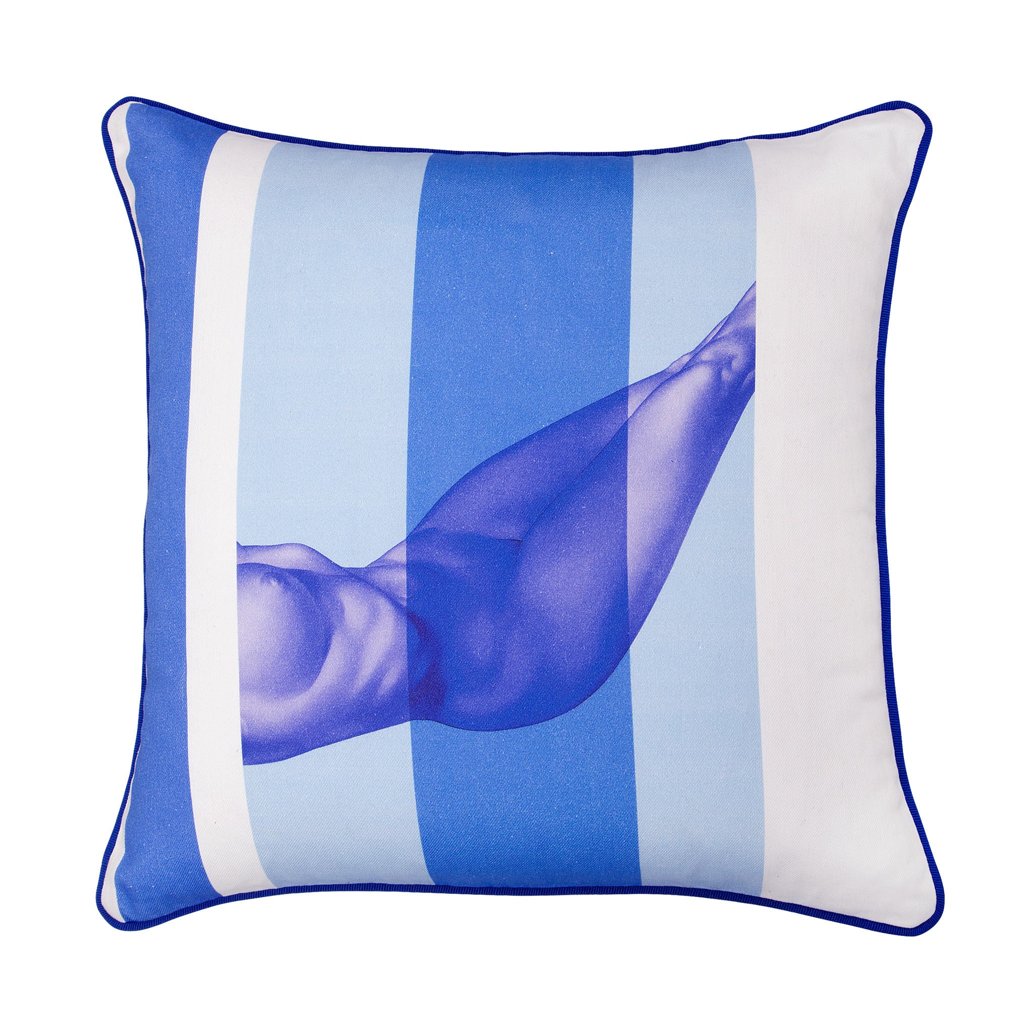 Cotton blue & white reclining nude print cushion - Bivain - 1