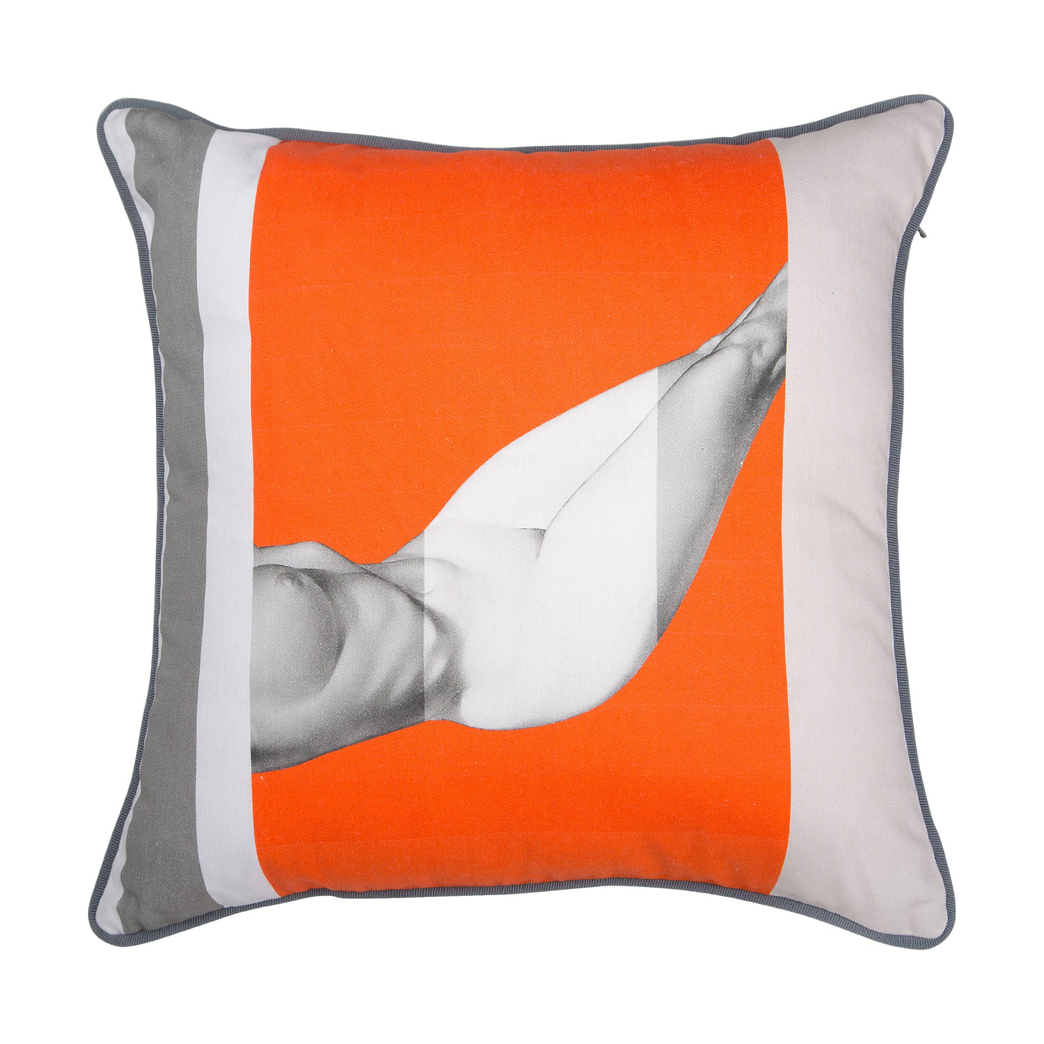Cotton grey & red reclining nude print cushion - Bivain - 1