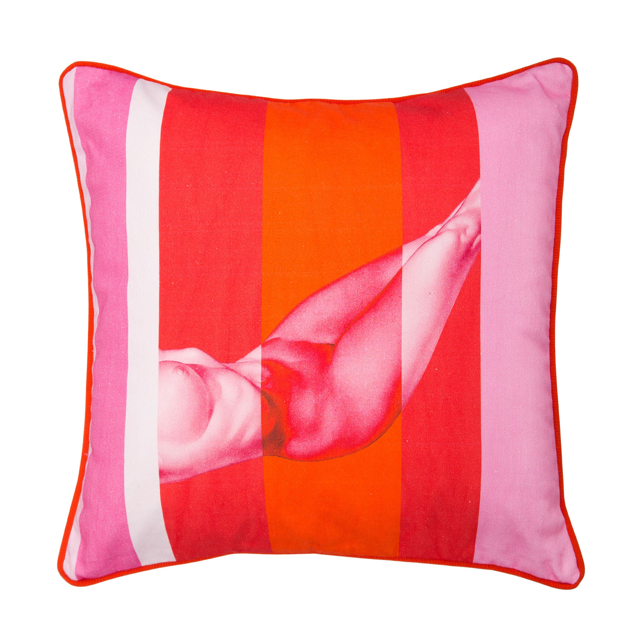 Cotton red & pink reclining nude print cushion - Bivain - 1