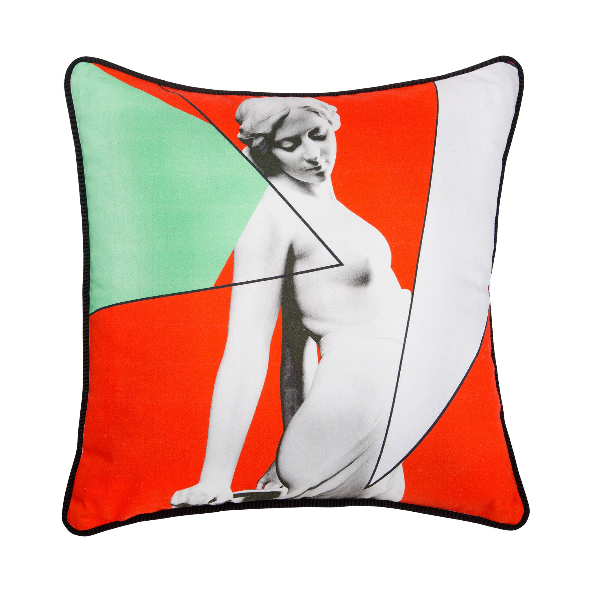 Cotton geometric and statue print red cushion - Bivain - 1