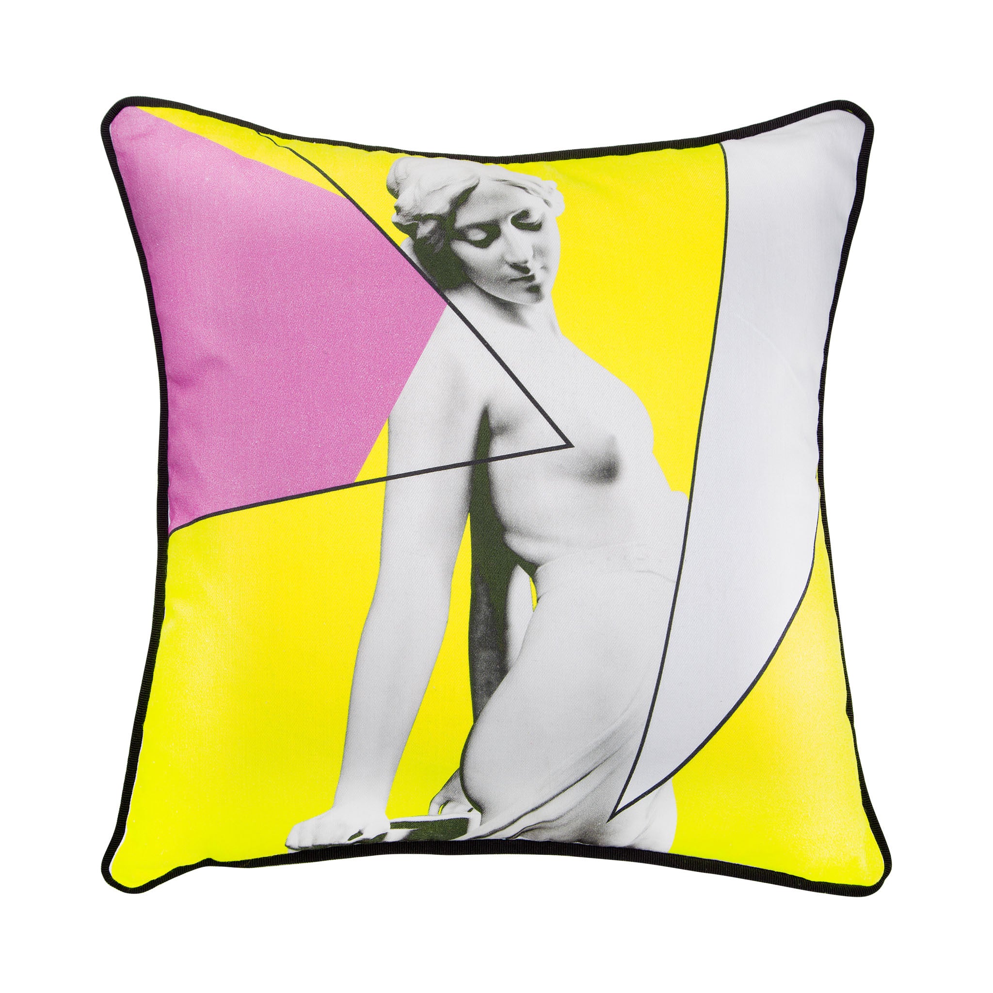 Cotton geometric and statue print yellow cushion - Bivain - 1