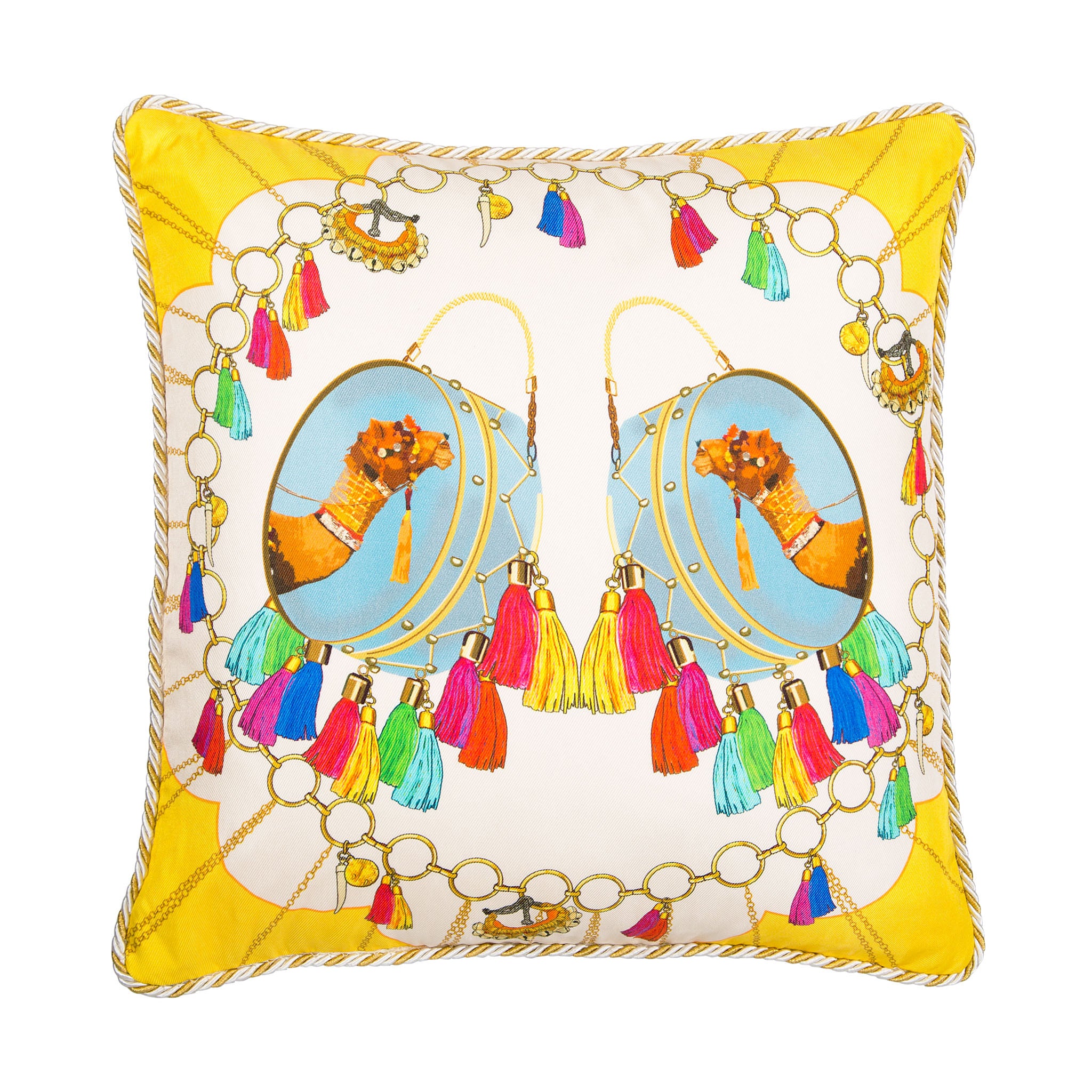 Silk twill and velvet camel print cushion - Bivain - 1