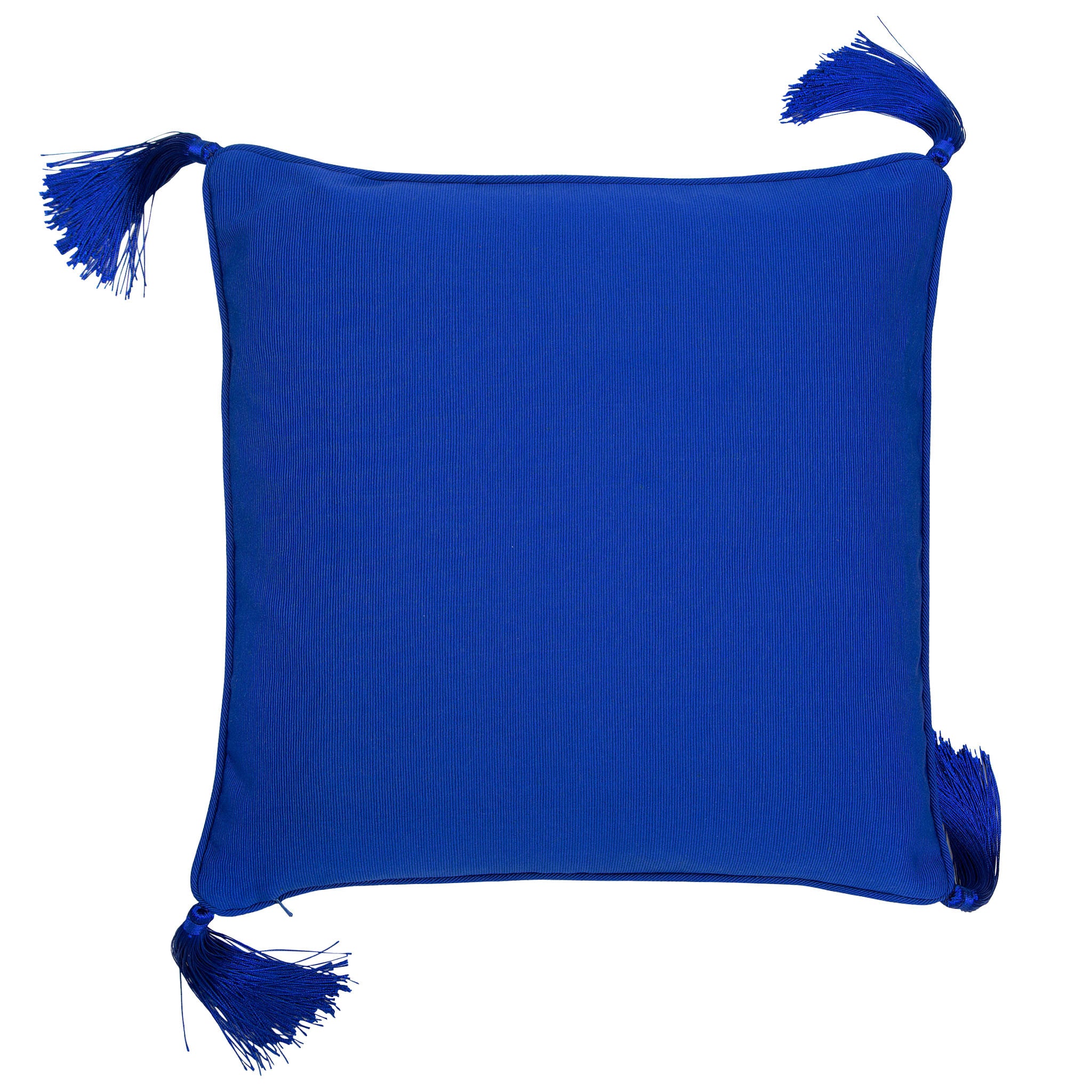 Silk twill and velvet blue graphic print tasselled cushion - Bivain - 3