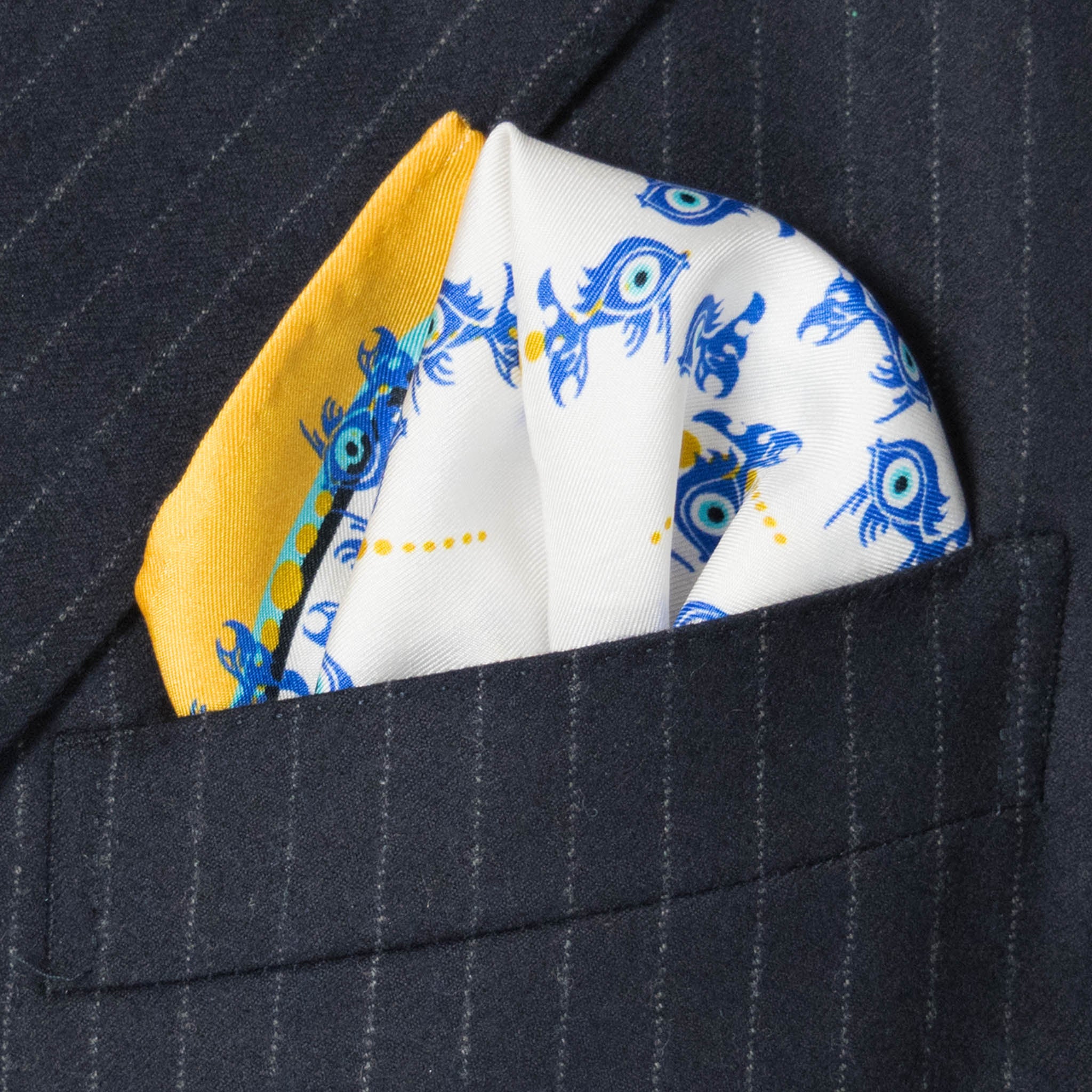 Evil Eye Silk Pocket Square, , Bivain