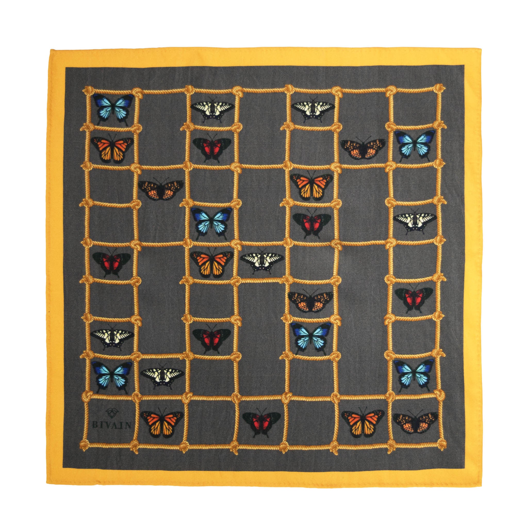 Butterflies & Ladders Silk Pocket Square, , Bivain