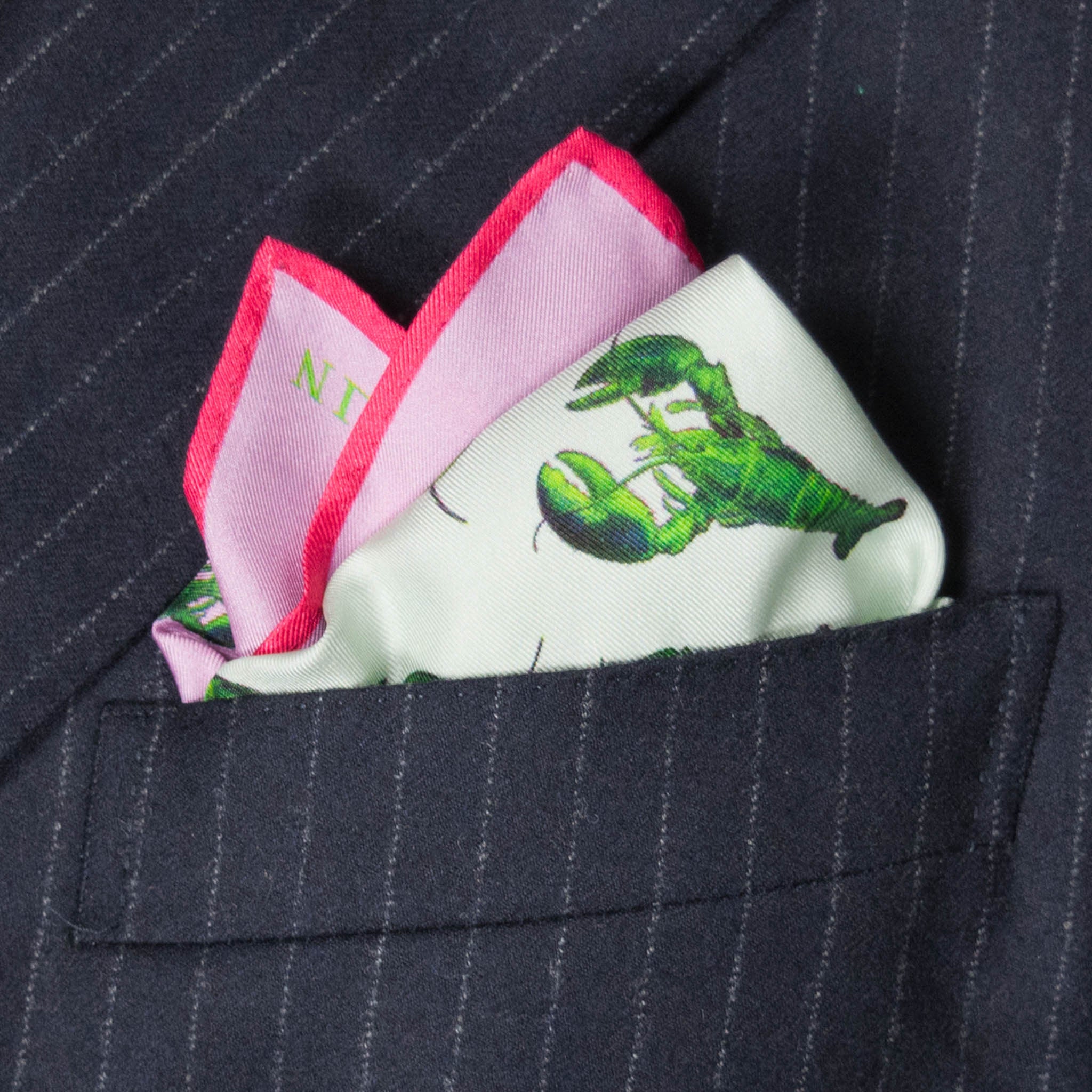 Lobster Silk Pocket Square, , Bivain