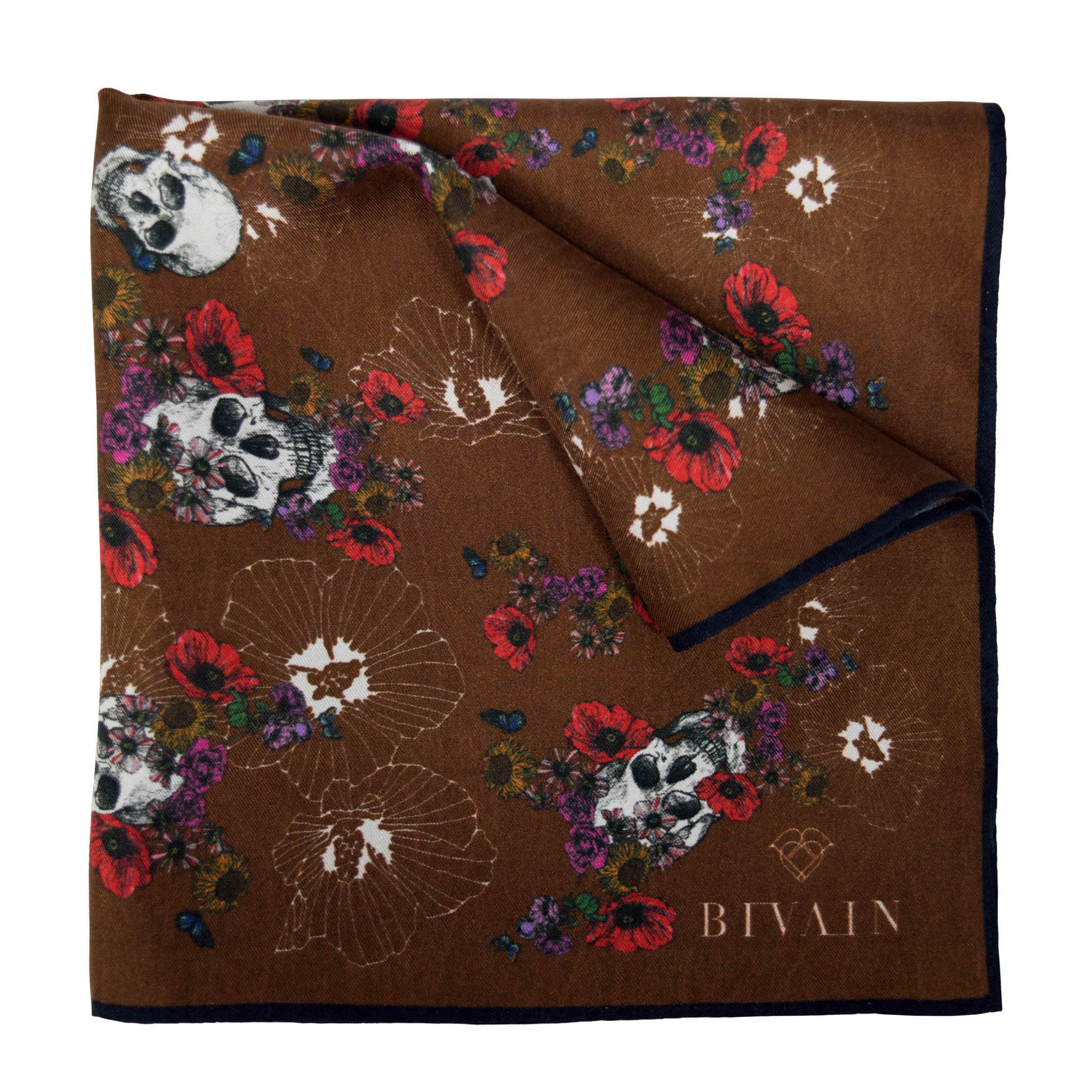 Calavera Silk Pocket Square, , Bivain